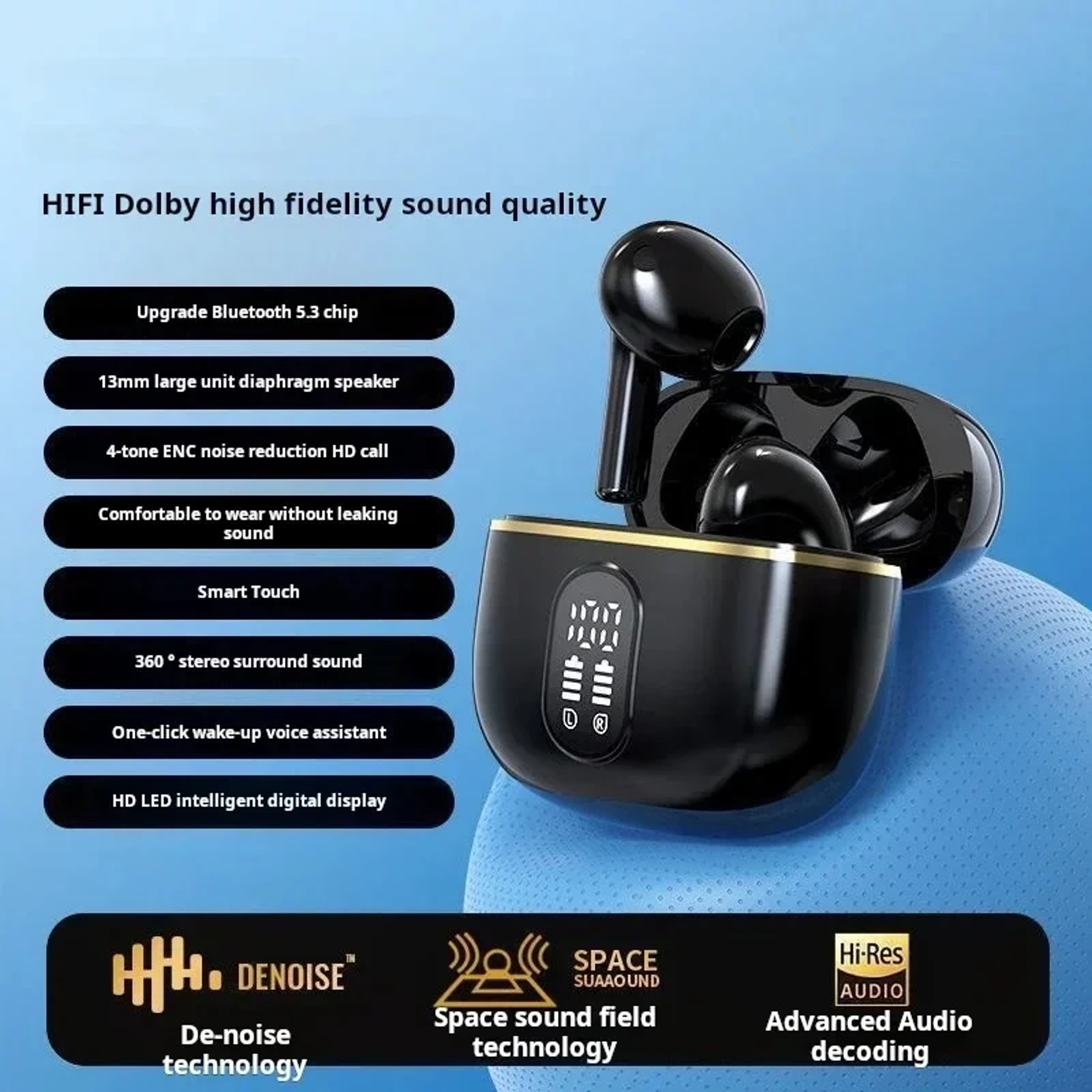 Wireless HiFi Bluetooth Earbuds With Power Display Long Play True Wireless Earbuds 7