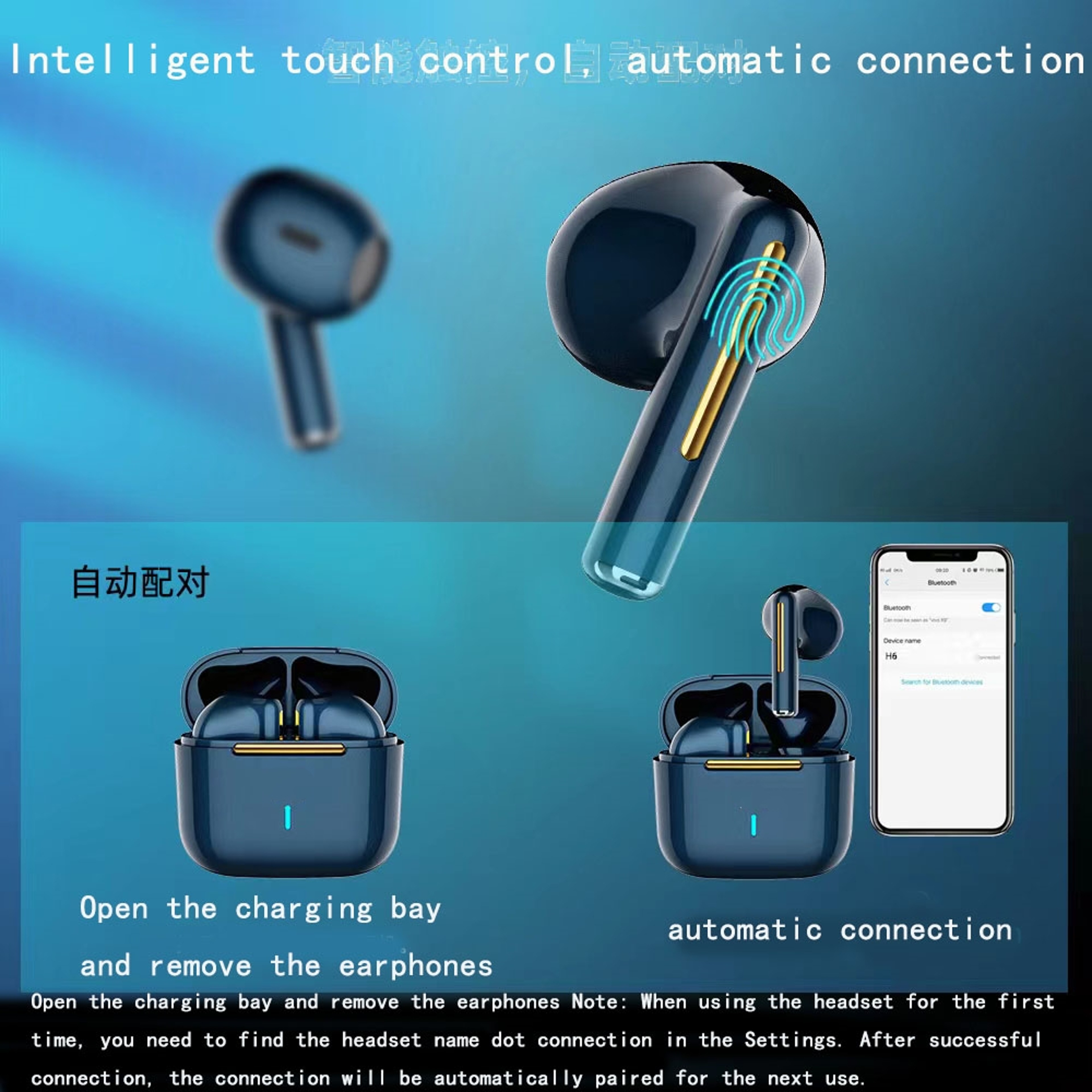 Wireless Touch Control Bluetooth Earbuds with Mic and Waterproof Sport Sound – view 2