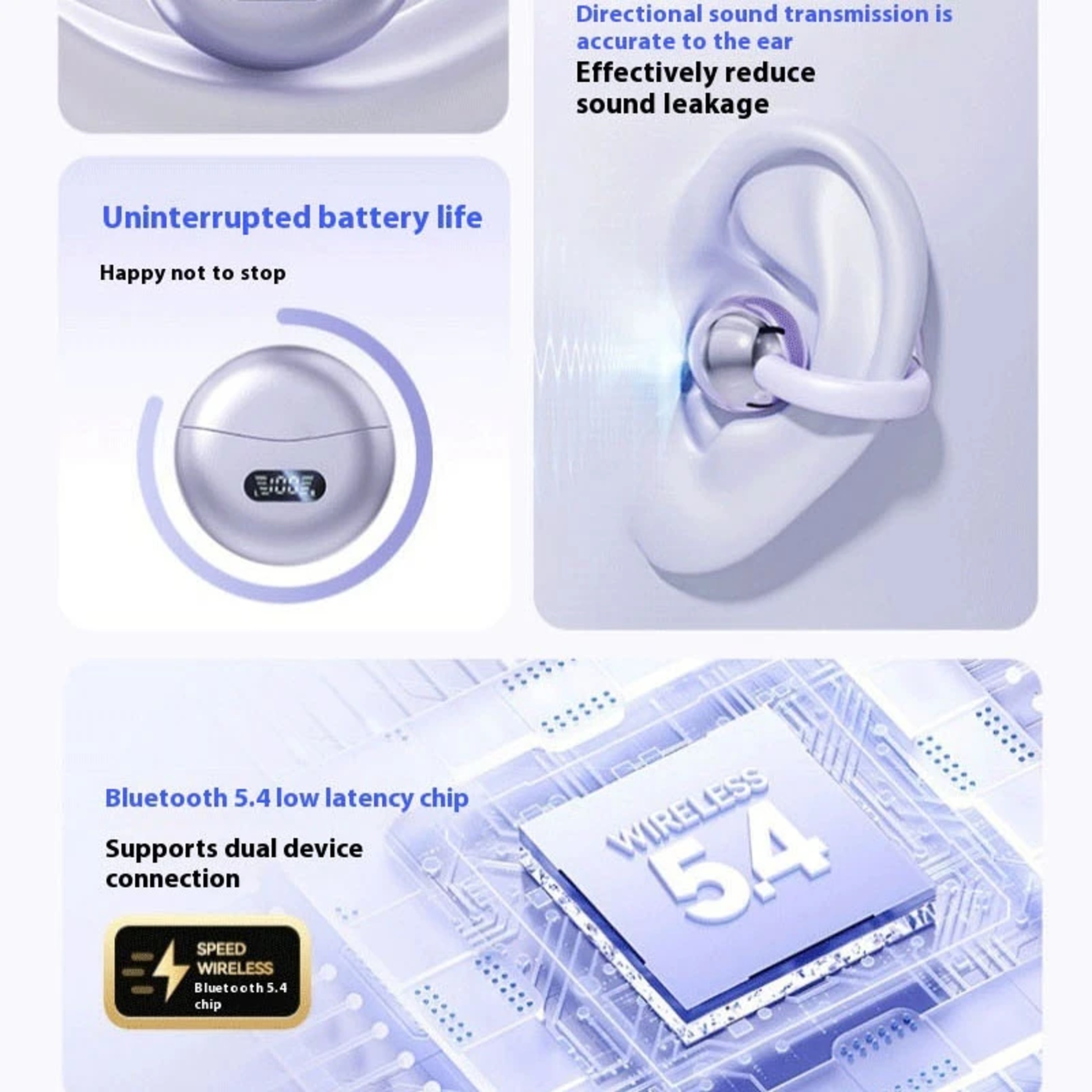 ComfortFit Clip On Bluetooth Earbuds with LED Display & Secure Outdoor Fit – view 5
