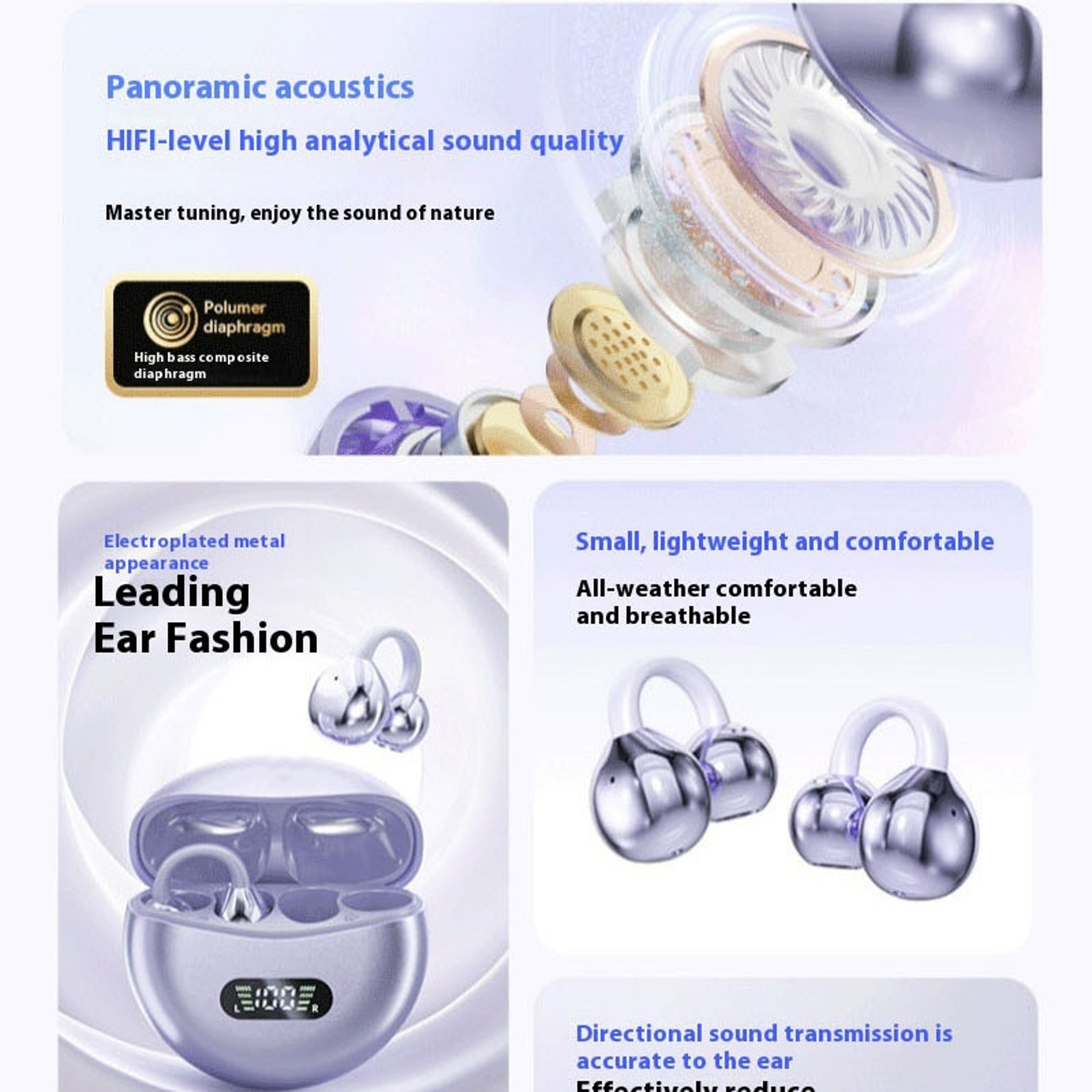 Clip On Wireless Bluetooth Earbuds with LED Digital Display – view 6