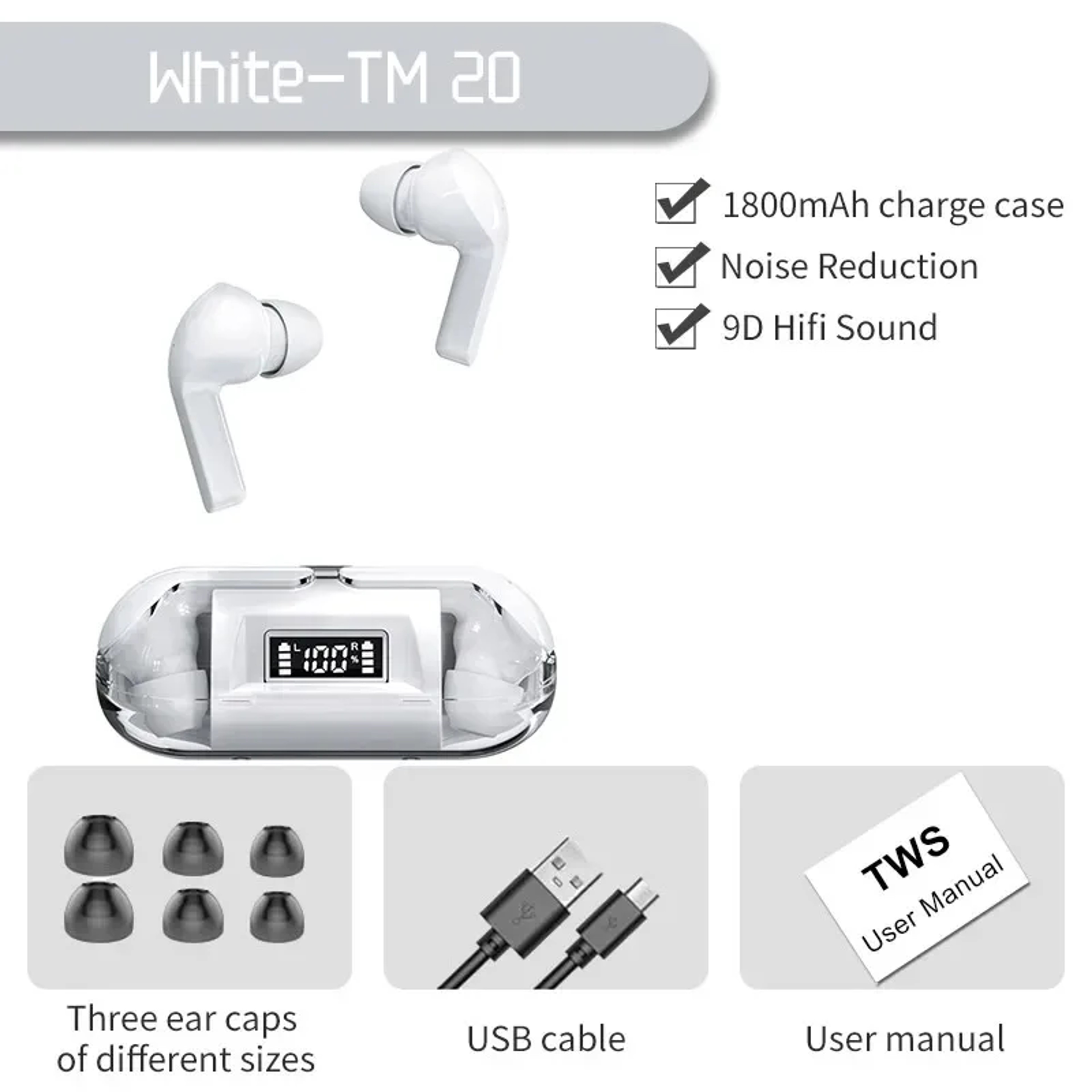 LED Display Wireless Earbuds with Bluetooth Touch Control and Waterproof Sports Design – view 6
