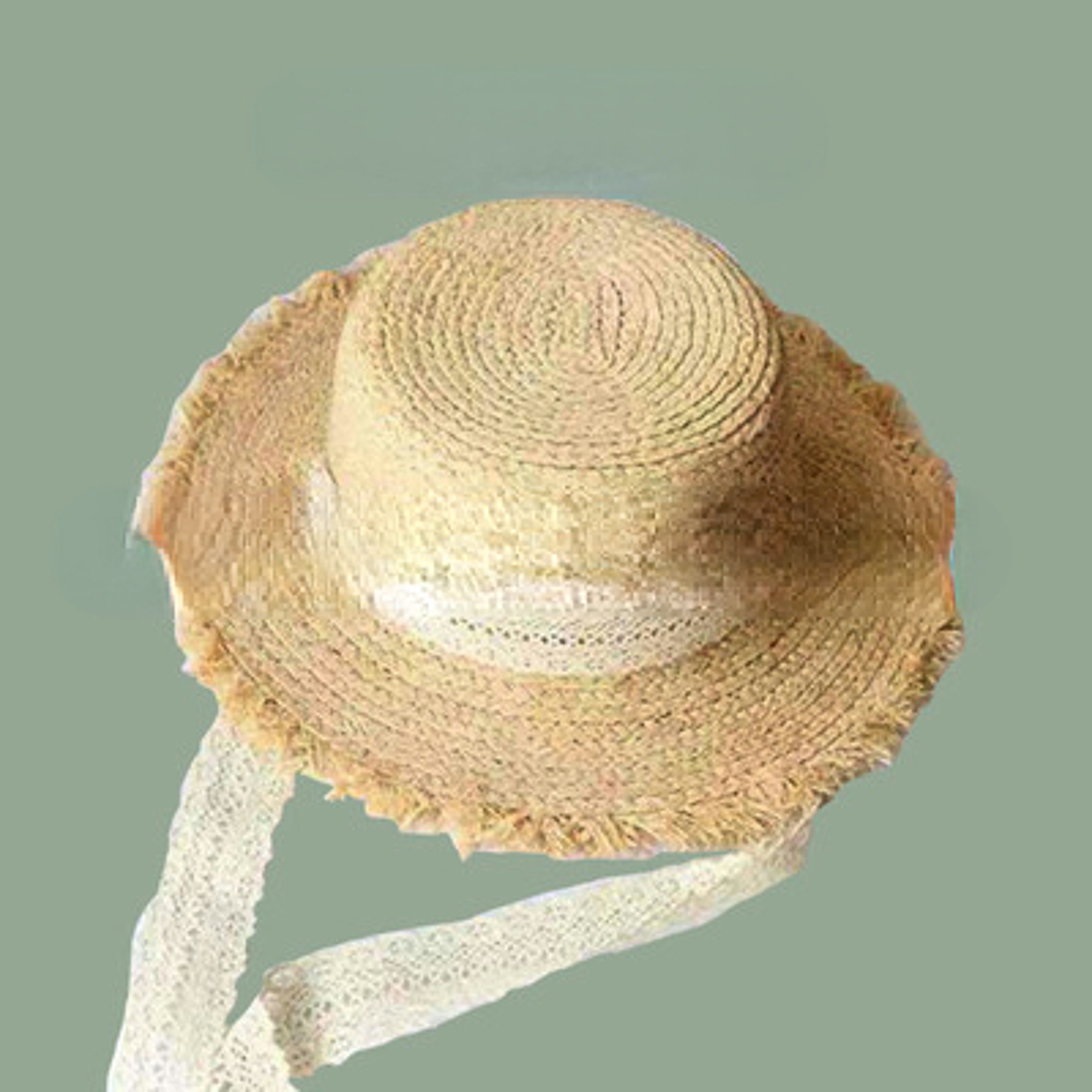 Womens Frayed Edge Straw Beach Hat with Bow Flat Top Summer Sun Hat – view 9