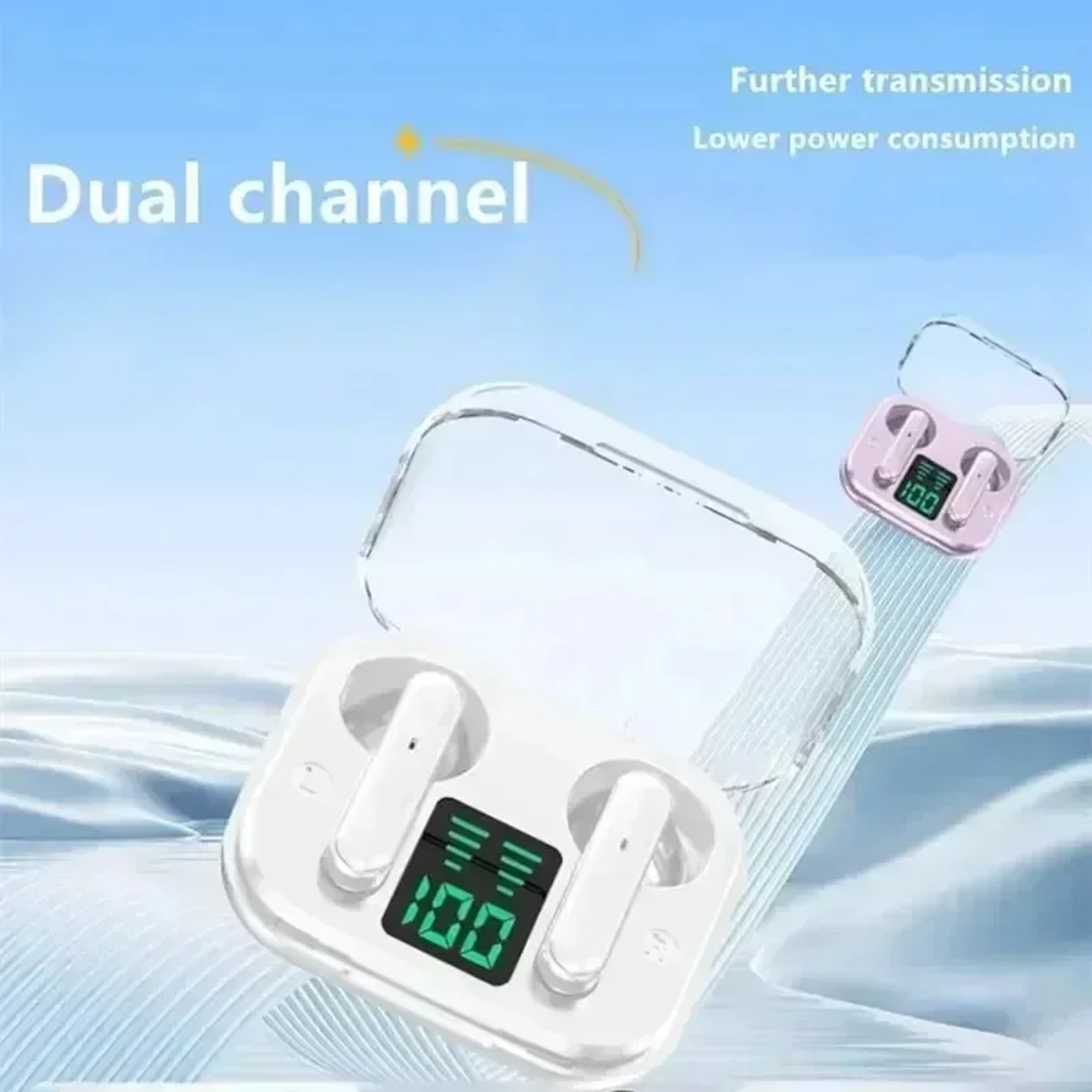 Transparent TWS Wireless Bluetooth Headset with ENC Mic and LED Power Display – view 3