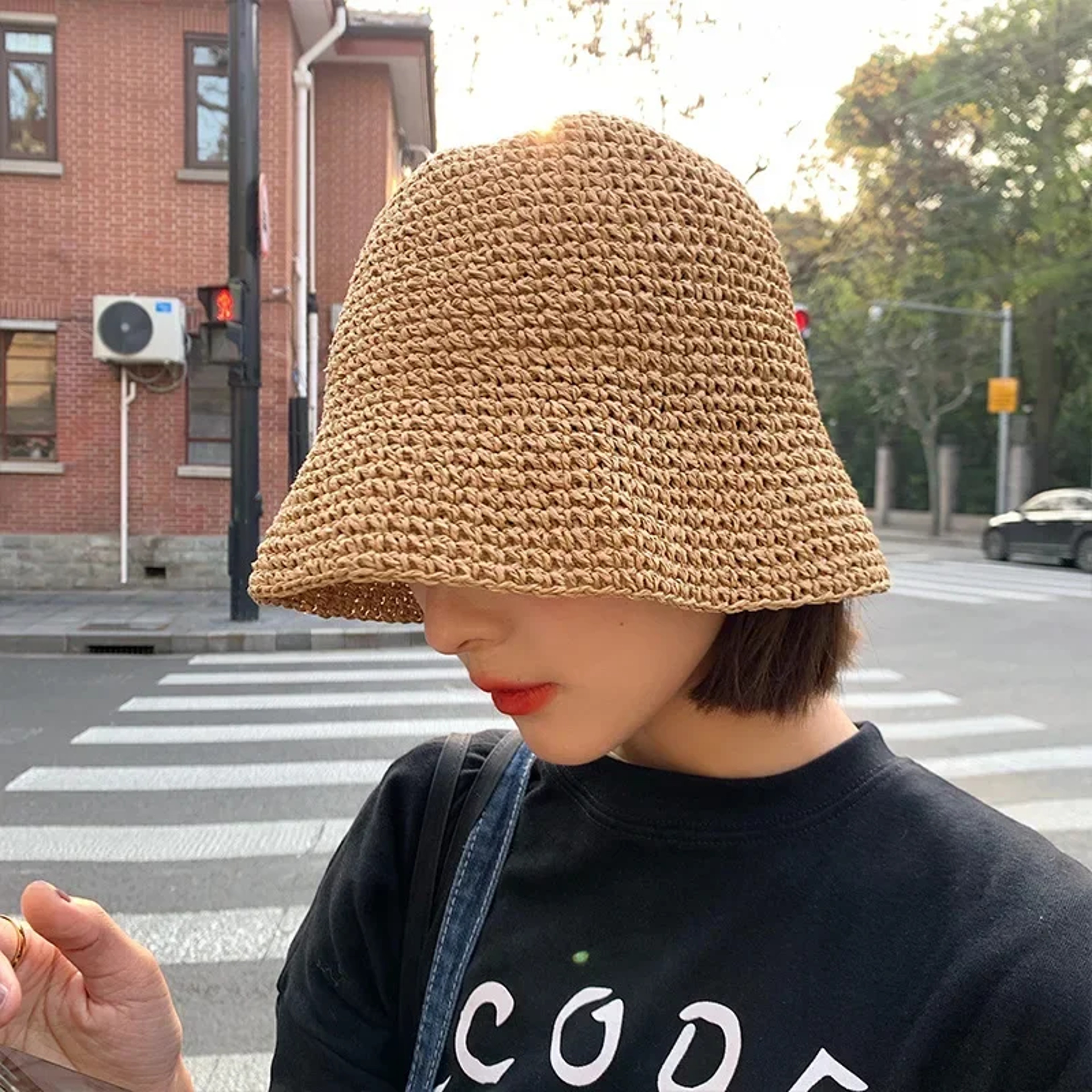 Foldable Womens Straw Hat Summer Beach Sun Hat With Bucket Style 4
