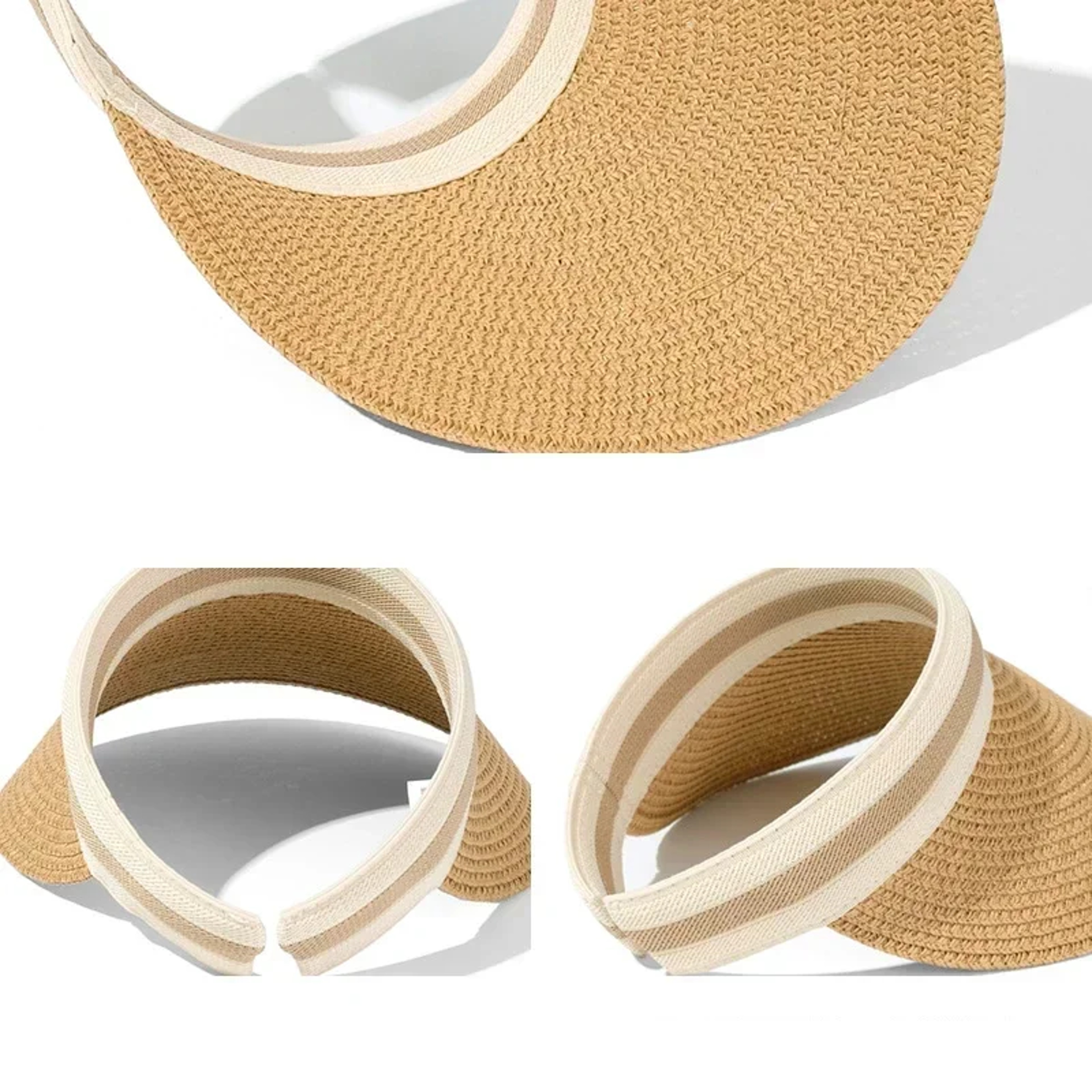 Womens Wide Brim Sun Hat Empty Top Straw Visor Cap for Beach and Outdoor UV Shade – view 4