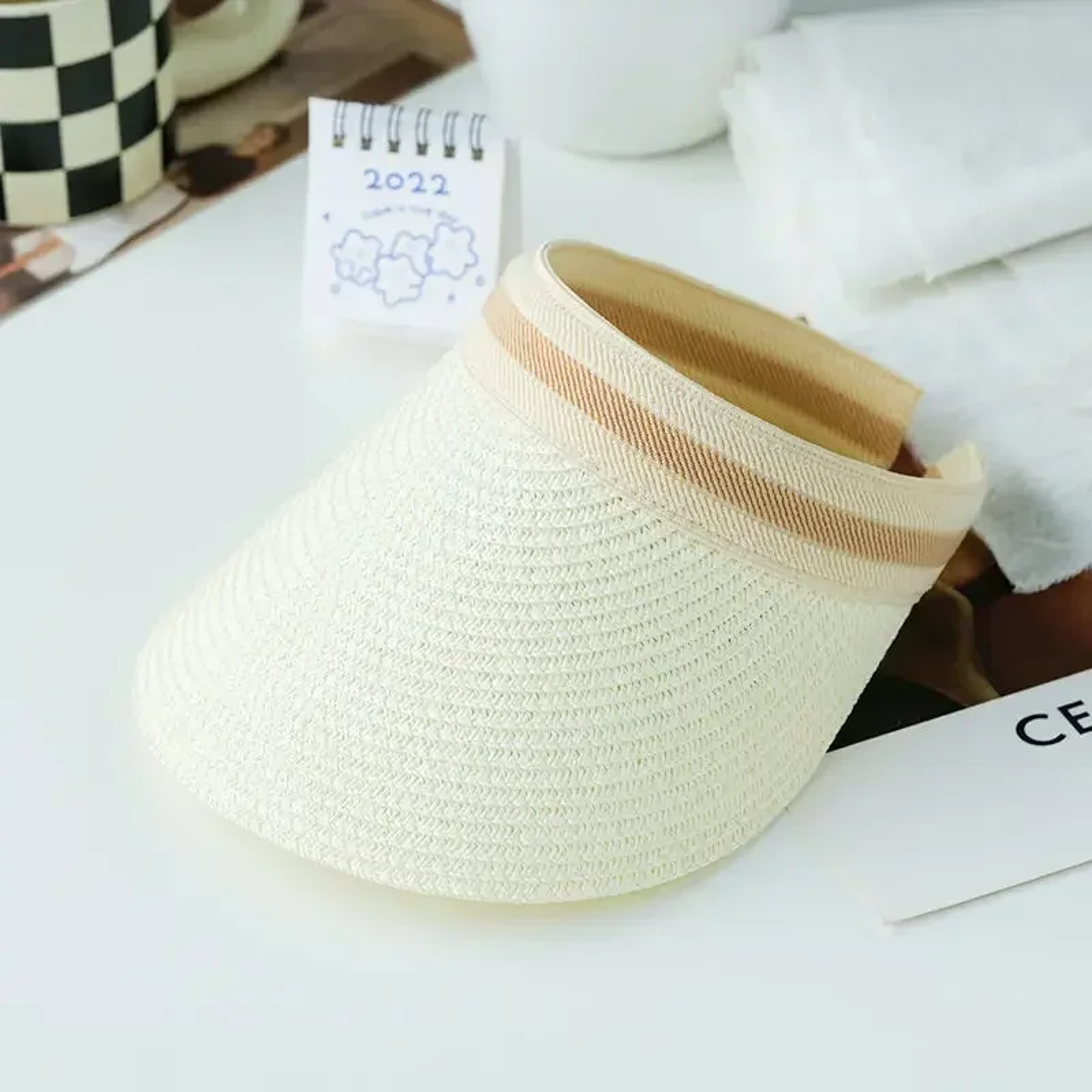 Womens Wide Brim Sun Hat Empty Top Straw Visor Cap for Beach and Outdoor UV Shade – view 10