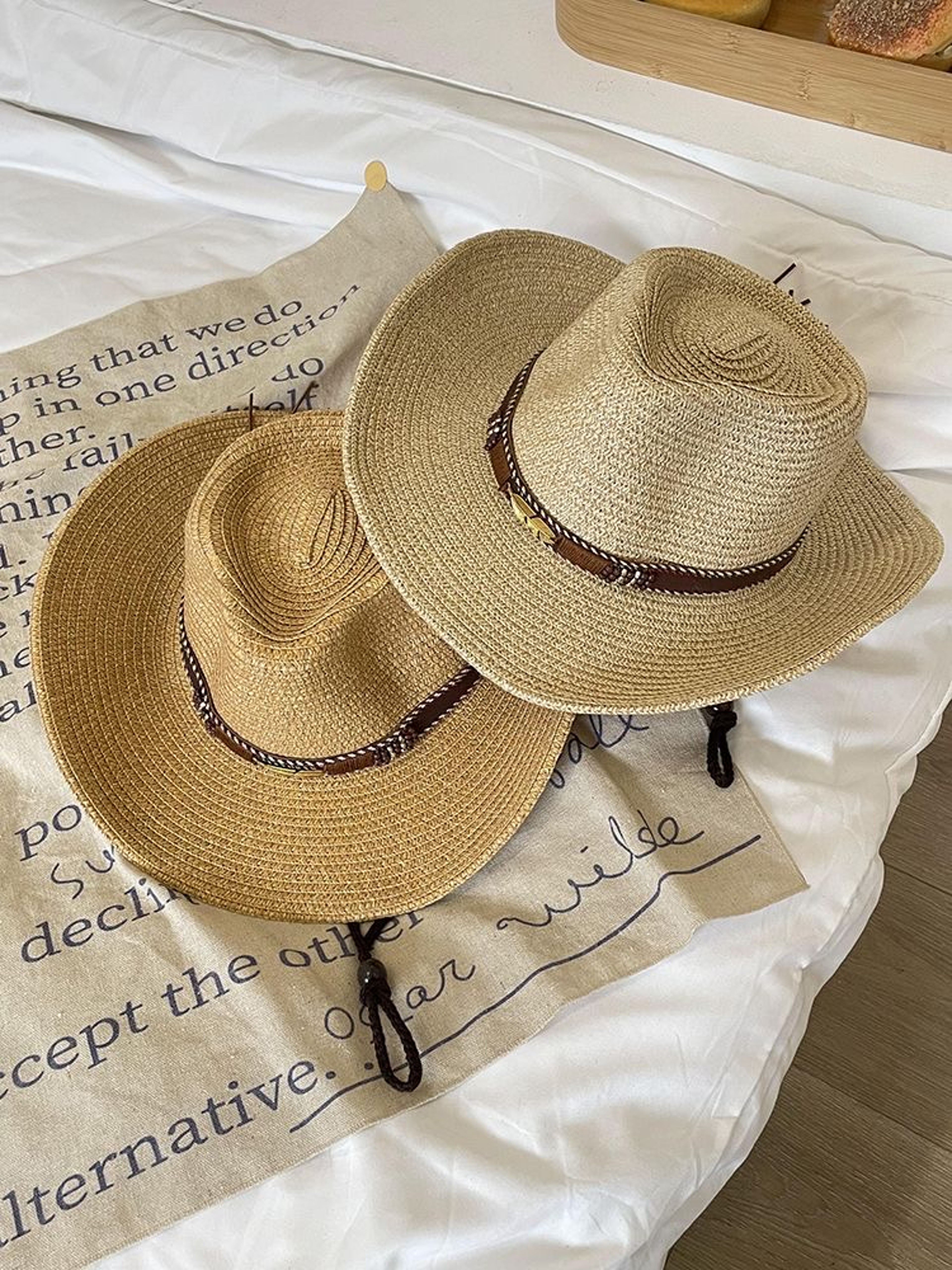 Wide Brim Straw Cowboy Hat With Windproof Strap For Beach Camping And Hiking 2