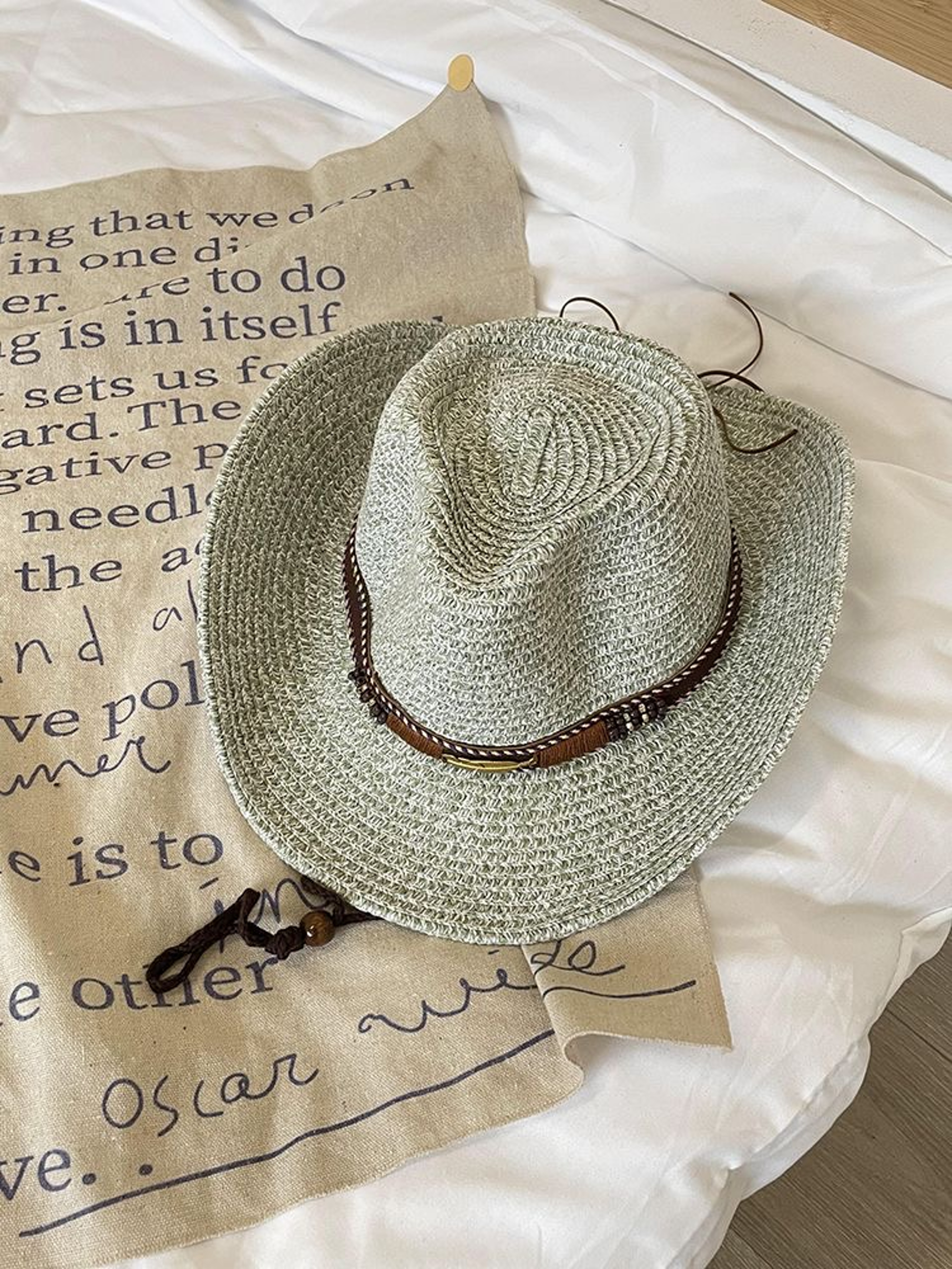 Wide Brim Straw Cowboy Hat With Windproof Strap For Beach Camping And Hiking 5
