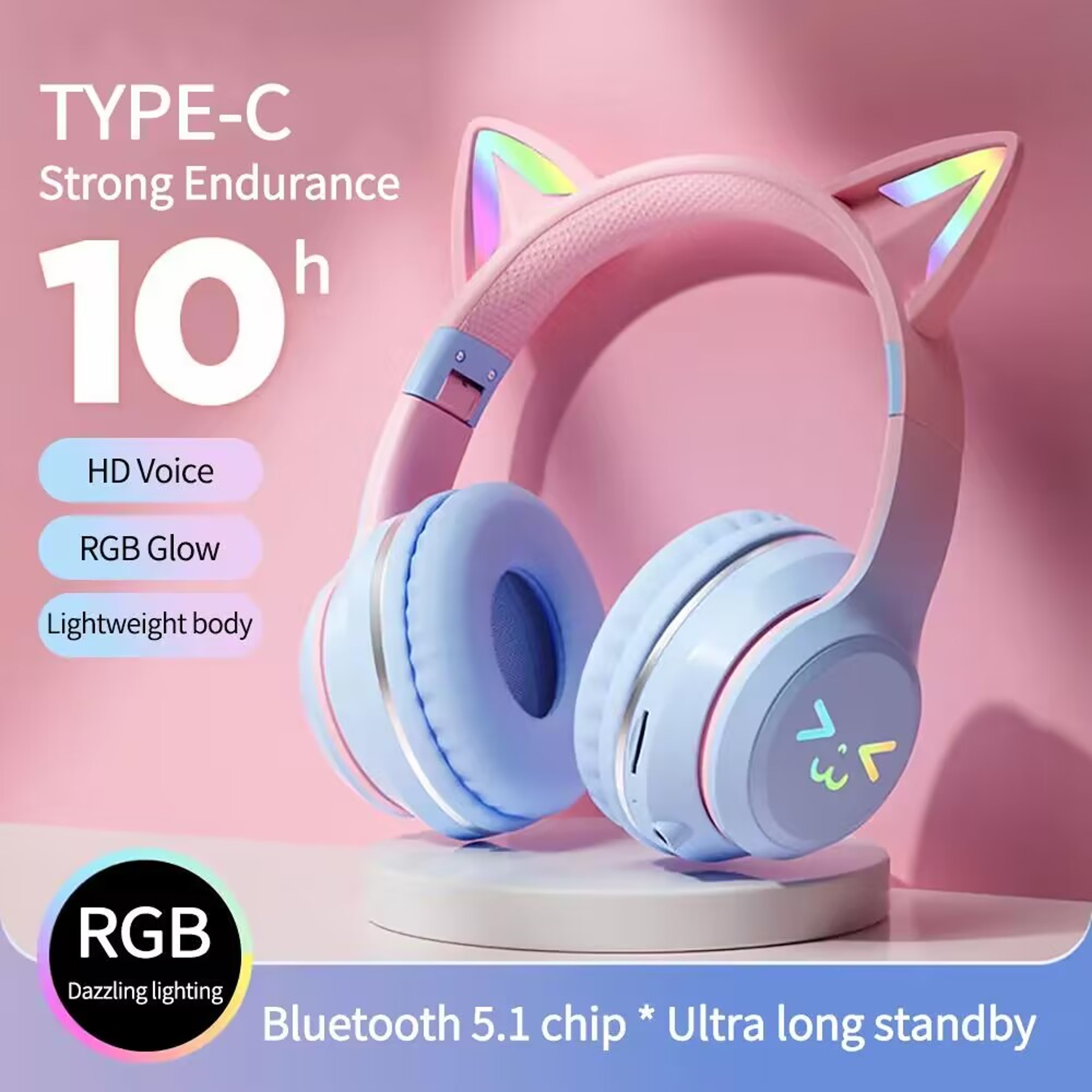 Cat Ear Wireless Earbuds With RGB Glow Bluetooth 53 Gaming Headset And Mic 0