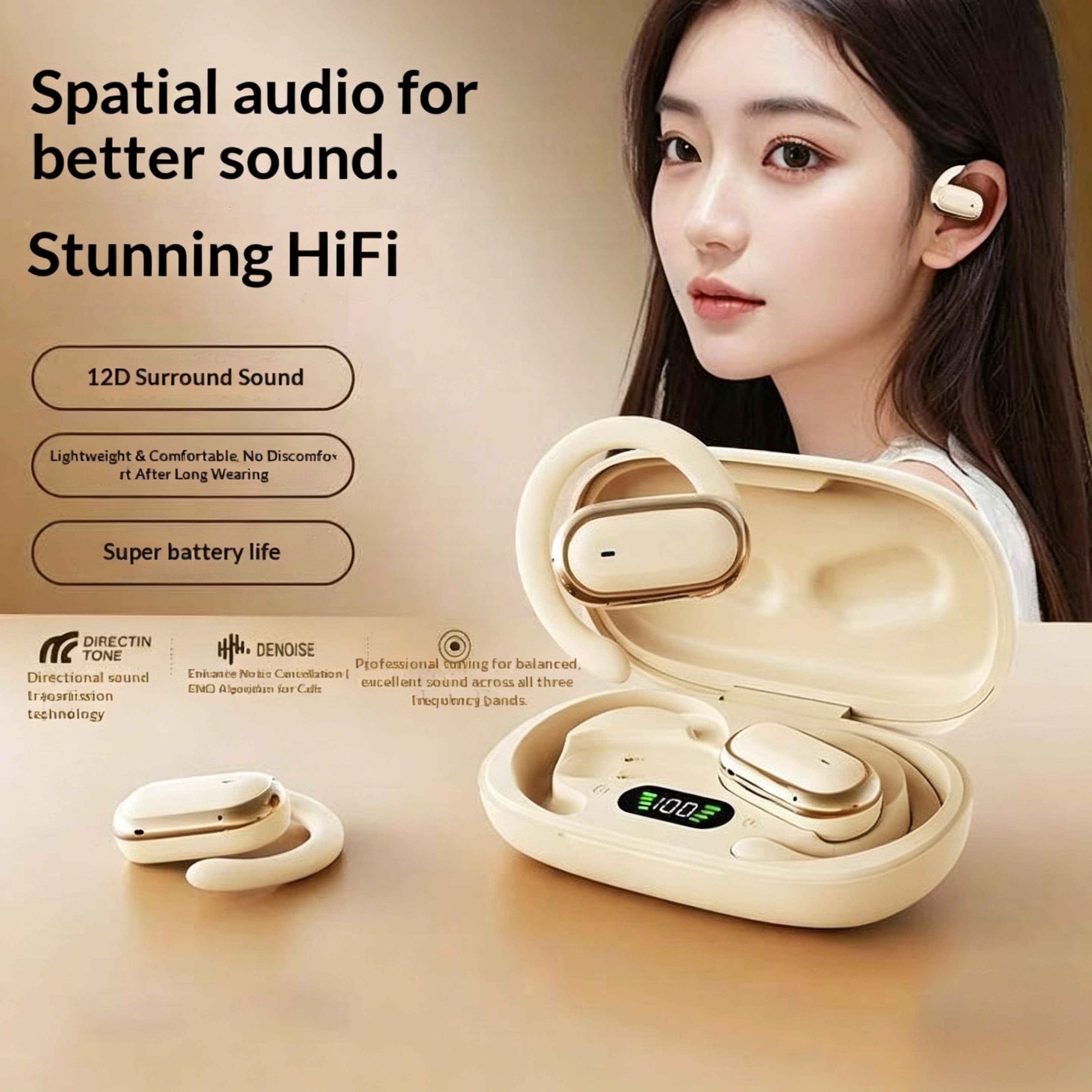 Wireless Bluetooth Earphones With Digital Display Bone Conduction Sports Headphones For Comfortable 4