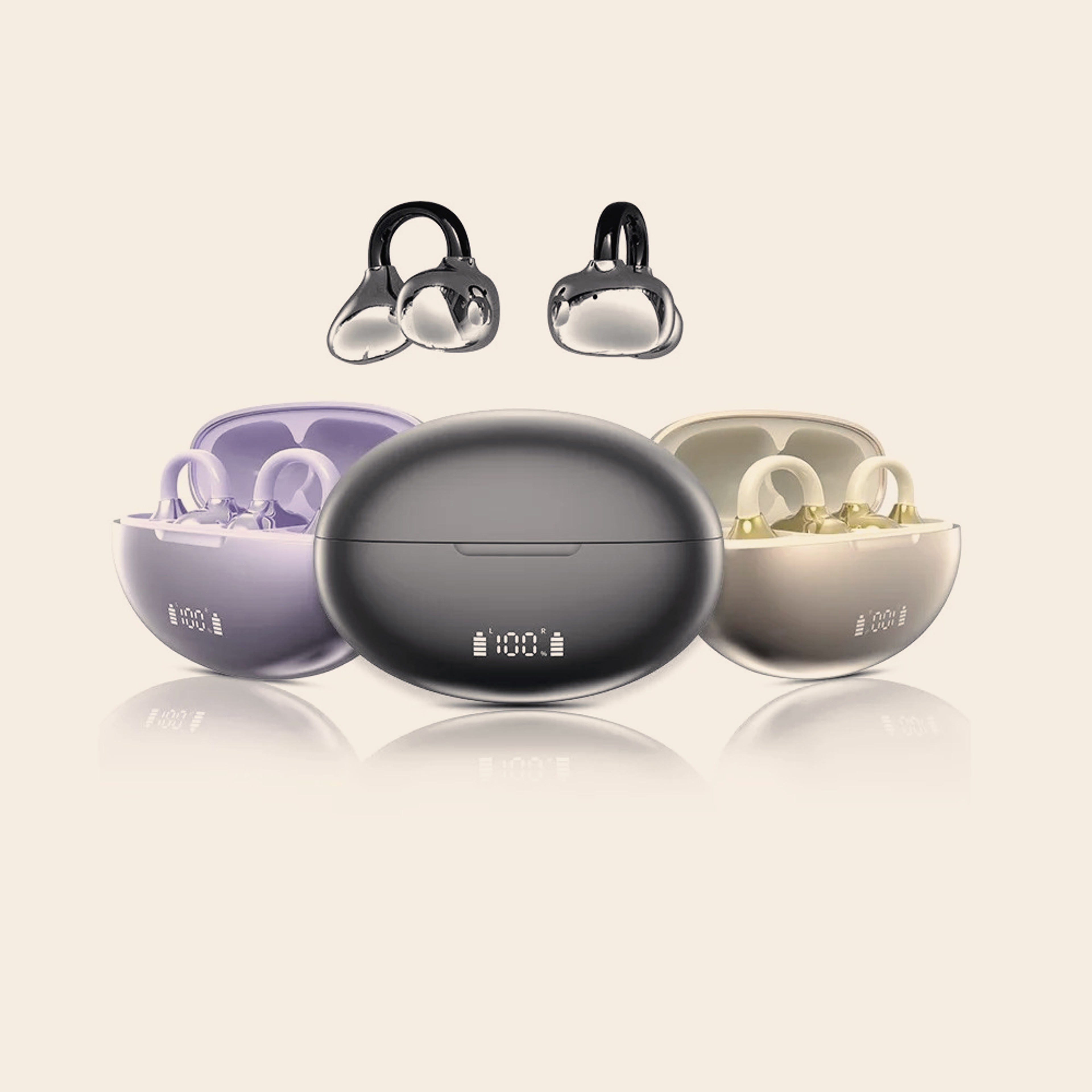 Bluetooth Clip On Earbuds Open Ear Wireless Headphones with Noise Cancelling and Clear Call Mic – view 1