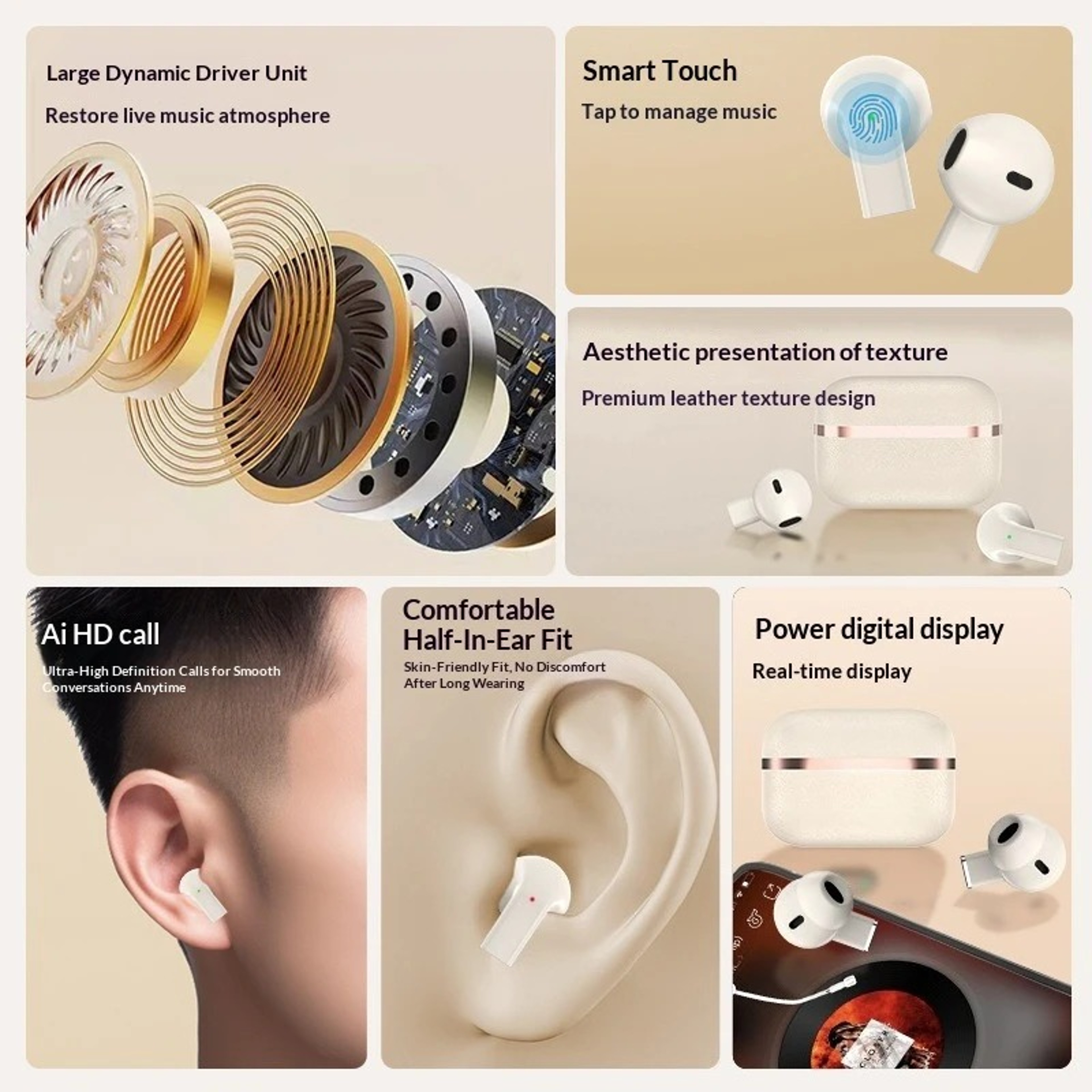 Wireless Earbuds with Mic Semi In Ear Bluetooth Headphones Long Battery for Music Calls and Active Lifestyle – view 6