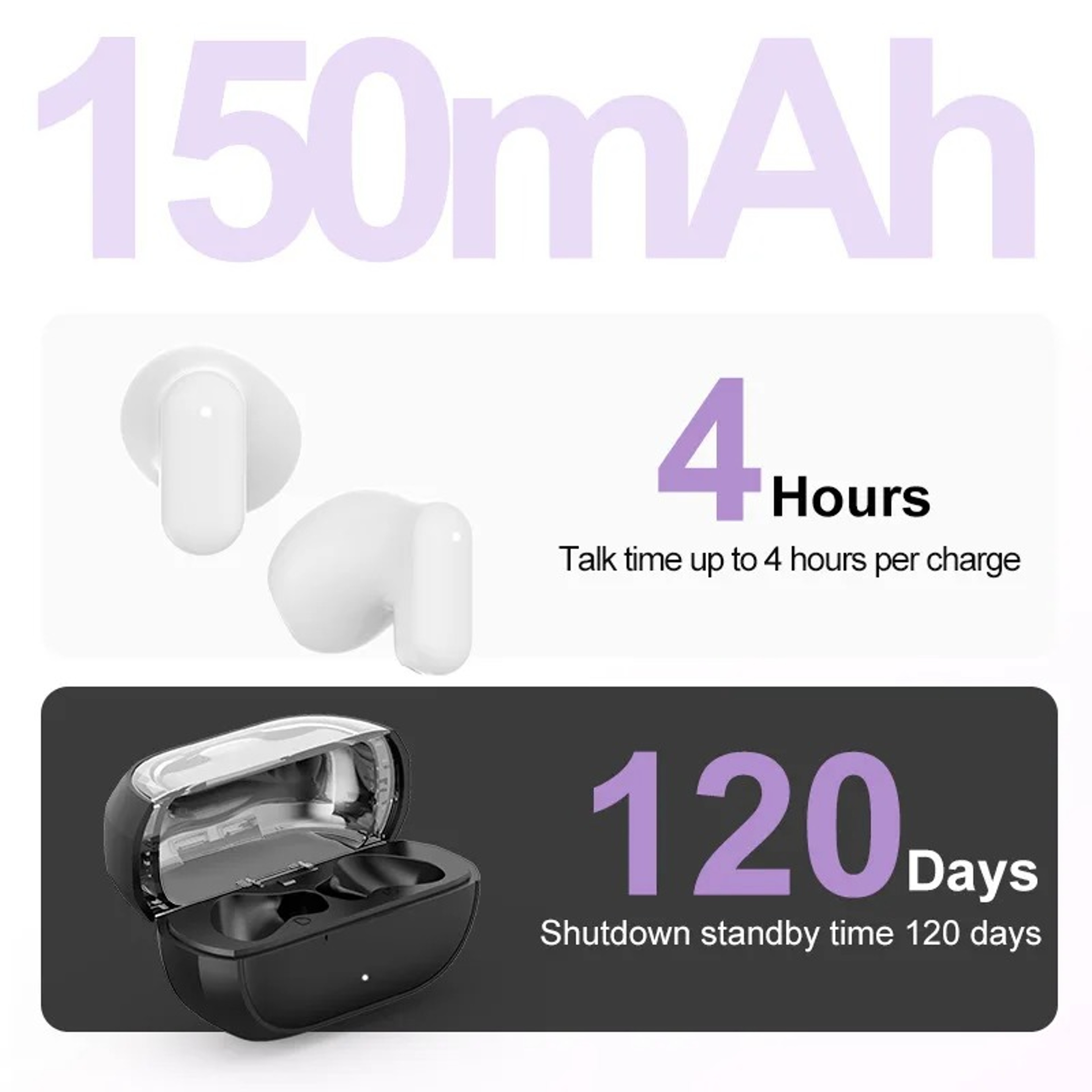 Noise Cancelling Wireless Bluetooth Earbuds with HiFi Stereo Sound and Built In Mic – view 4