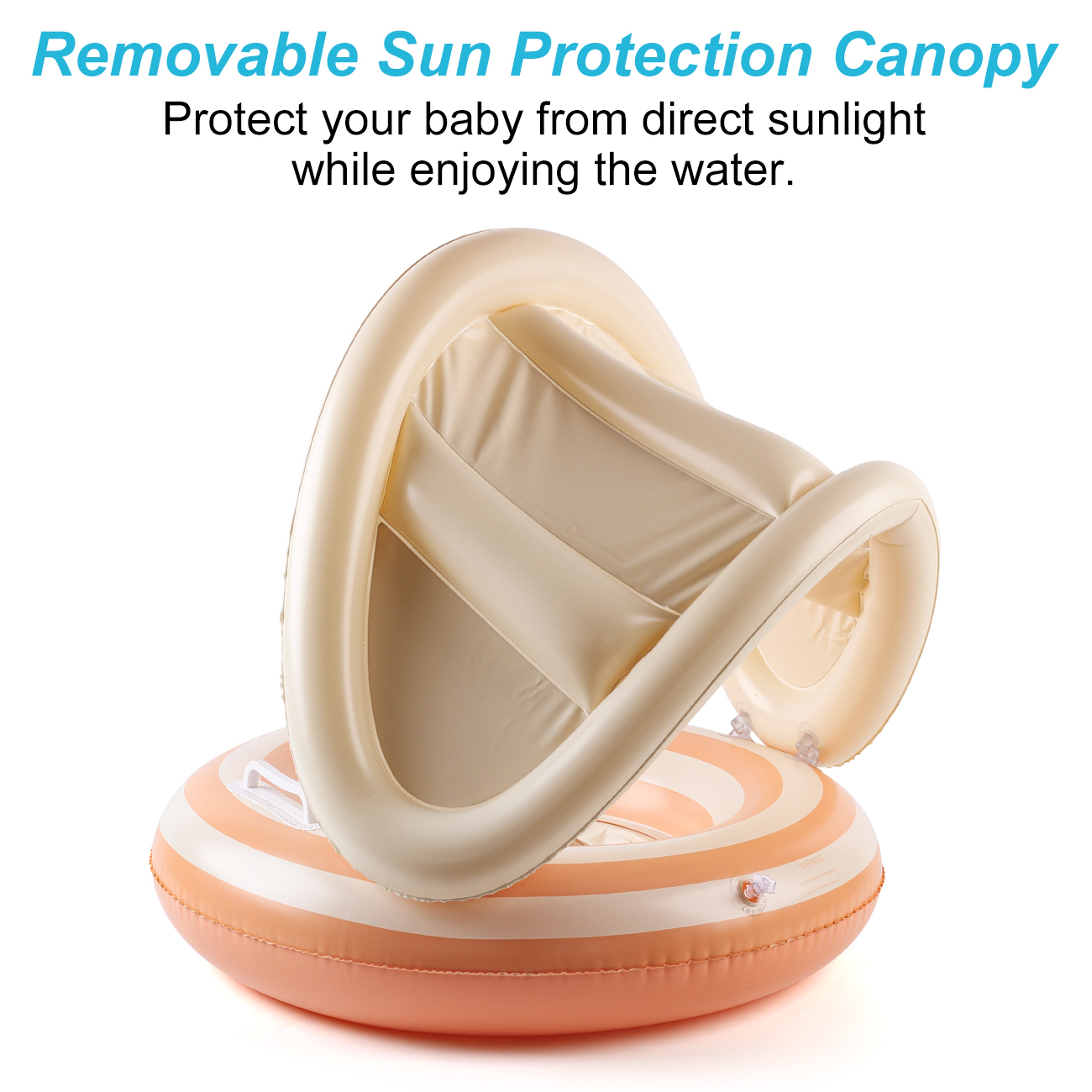 Retro Striped Inflatable Pool Float Ring With Sunshade And Handles 2
