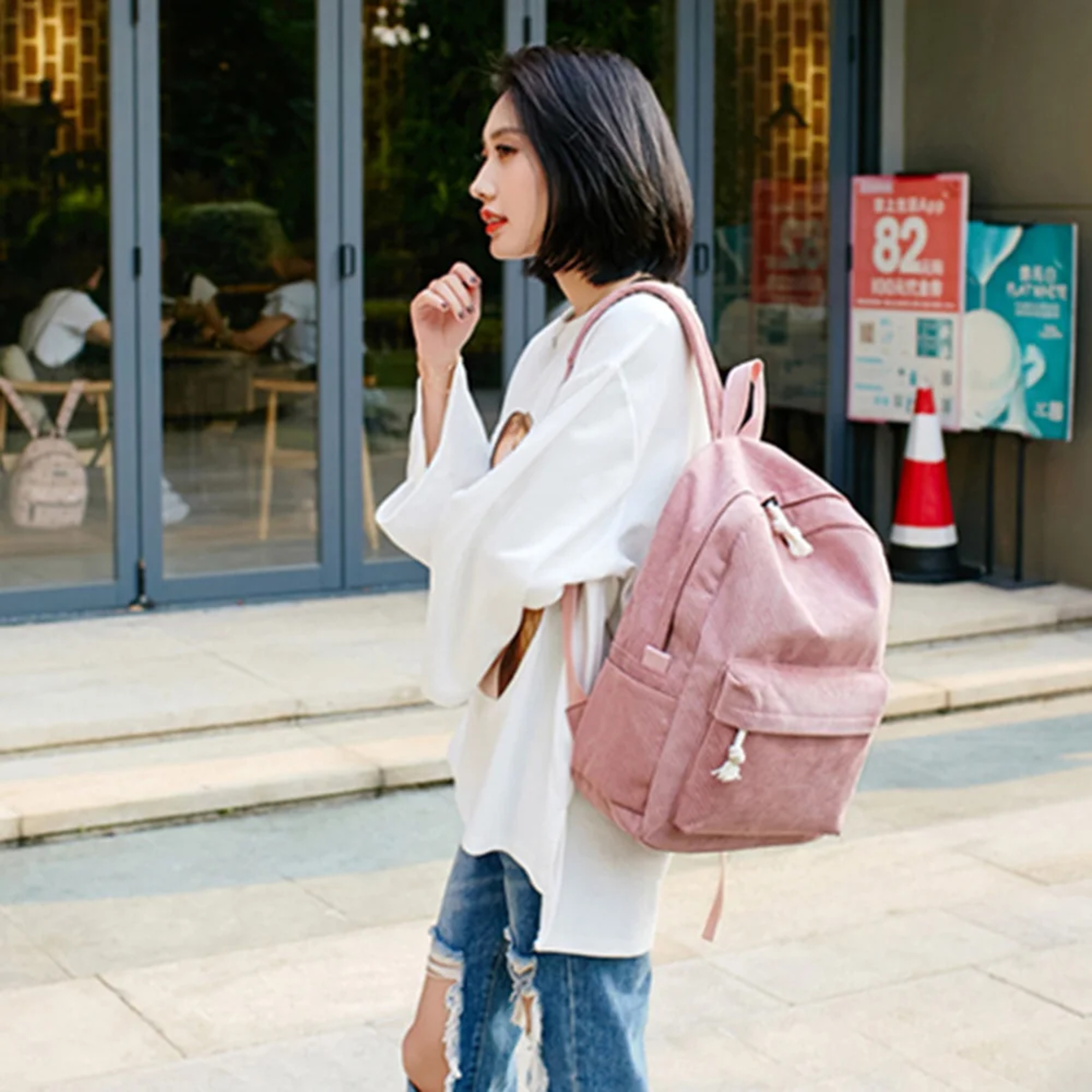Personalized Corduroy Student Backpack Classic Anti Theft School Bag For Teens 1