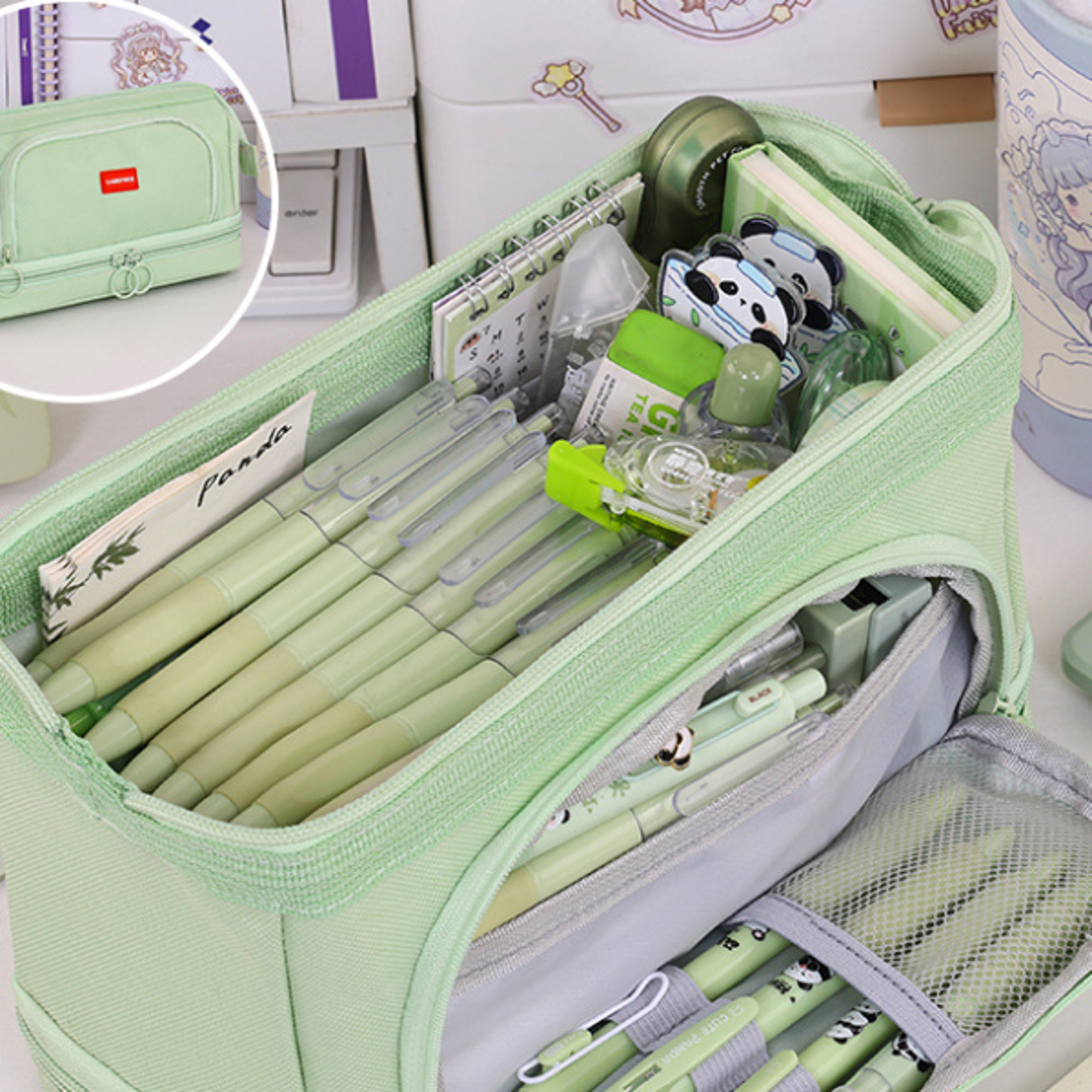 Large Capacity Double Layer Pencil Case Organizer for School Office Supplies