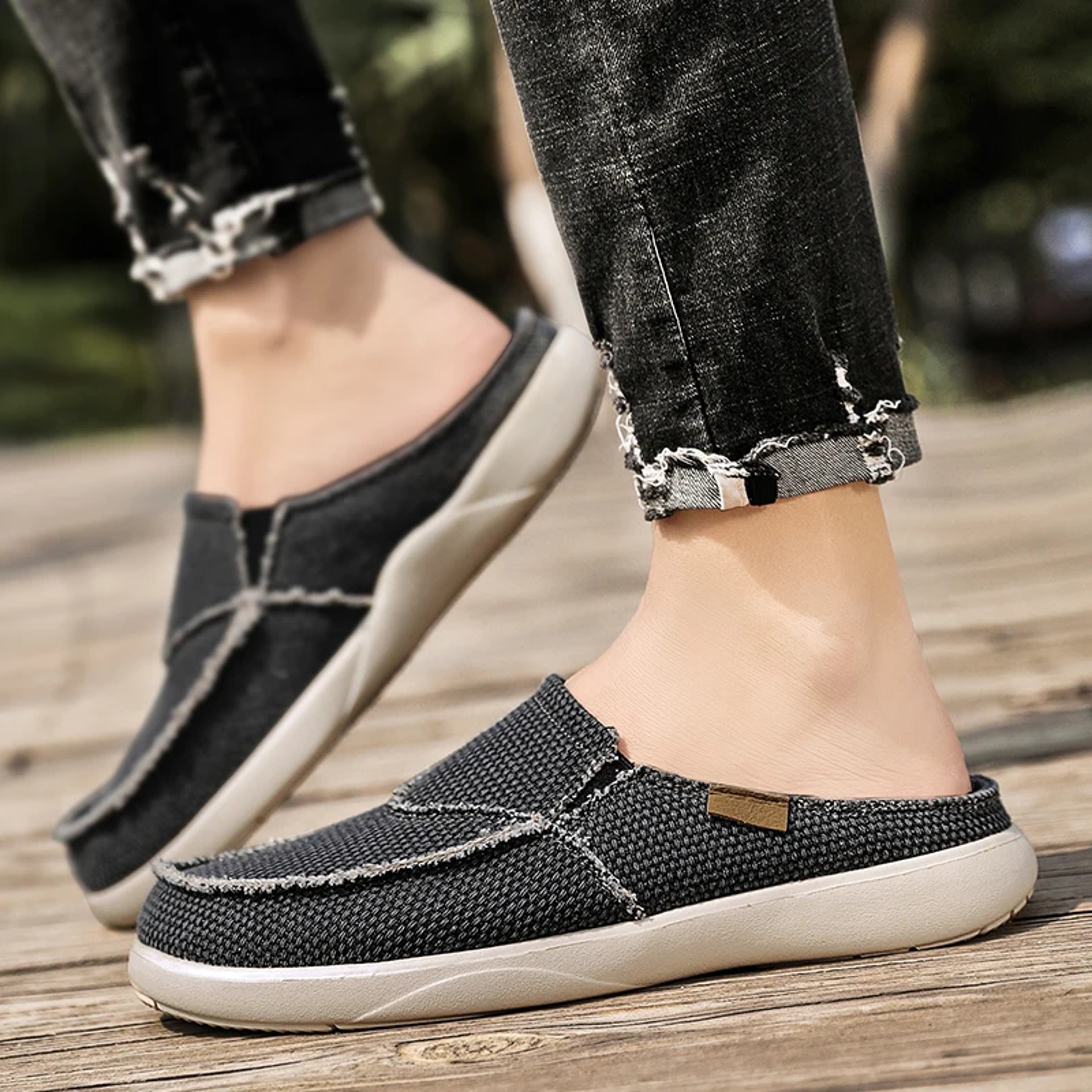 Breathable Lightweight Casual Slippers For Men Summer Canvas Slip On Half Shoes Big Size Zapatillas 1