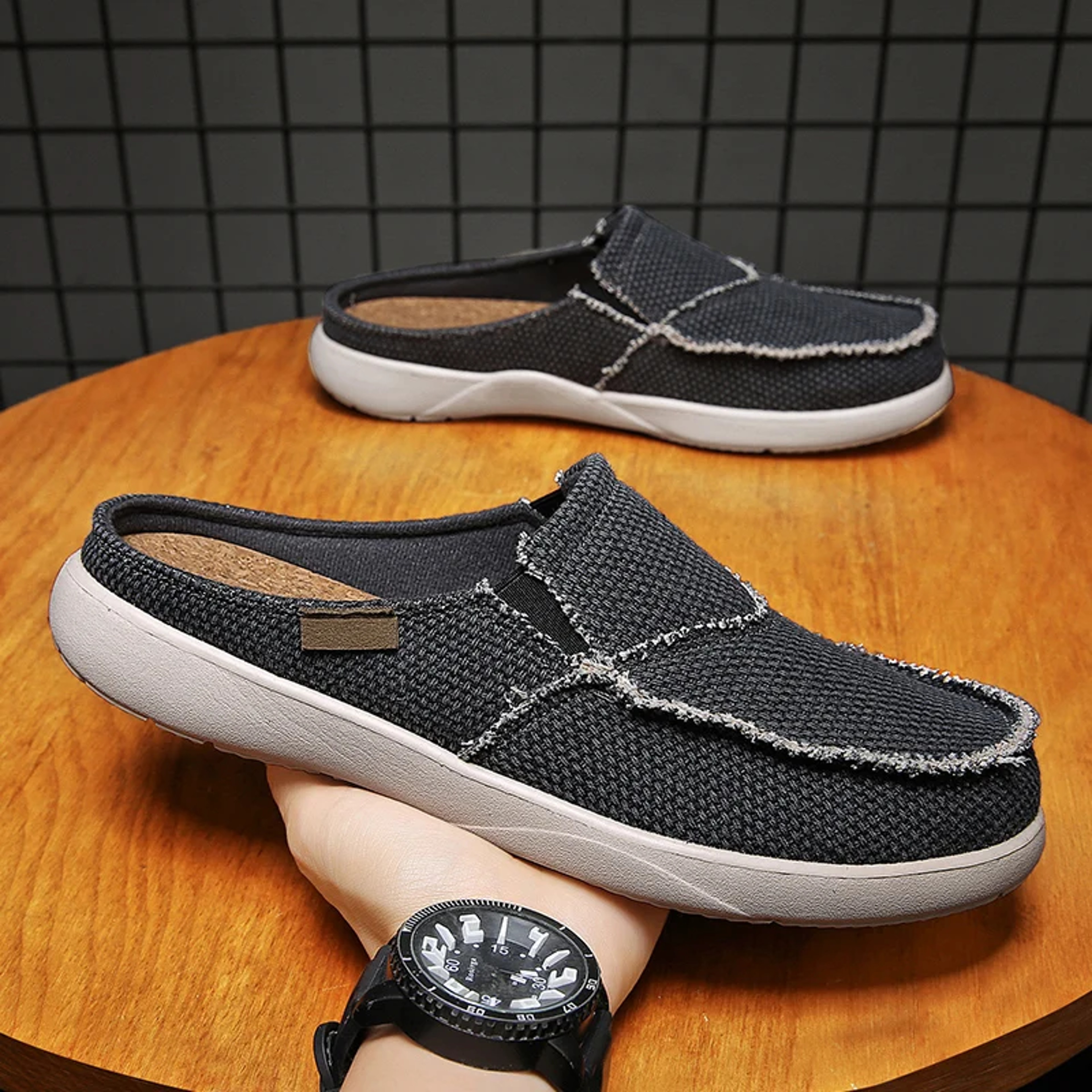 Breathable Lightweight Casual Slippers For Men Summer Canvas Slip On Half Shoes Big Size Zapatillas 4