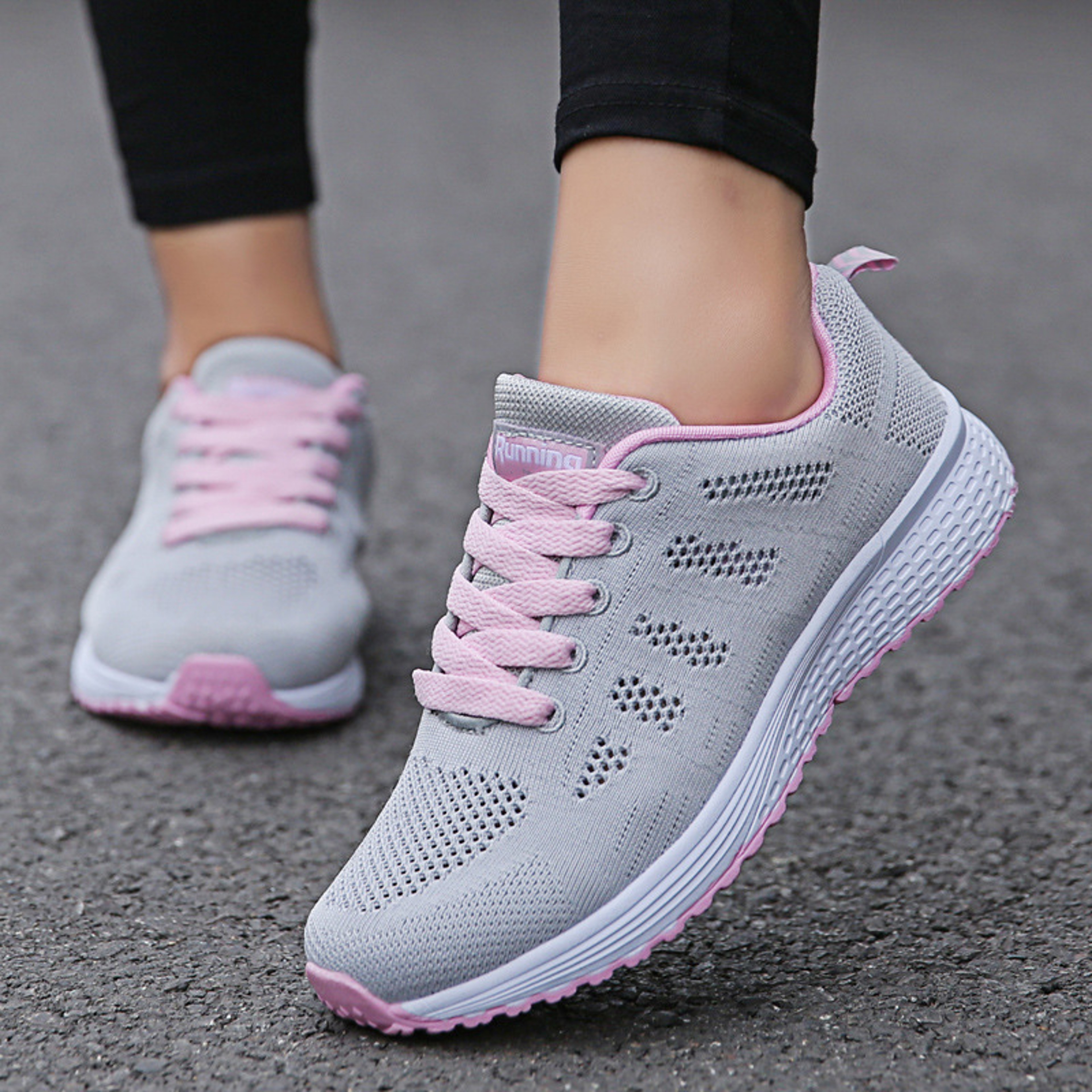 Fashion Women Casual Shoes Breathable Mesh Flat Sneakers Gym Vulcanized Shoes White Female Walking  7