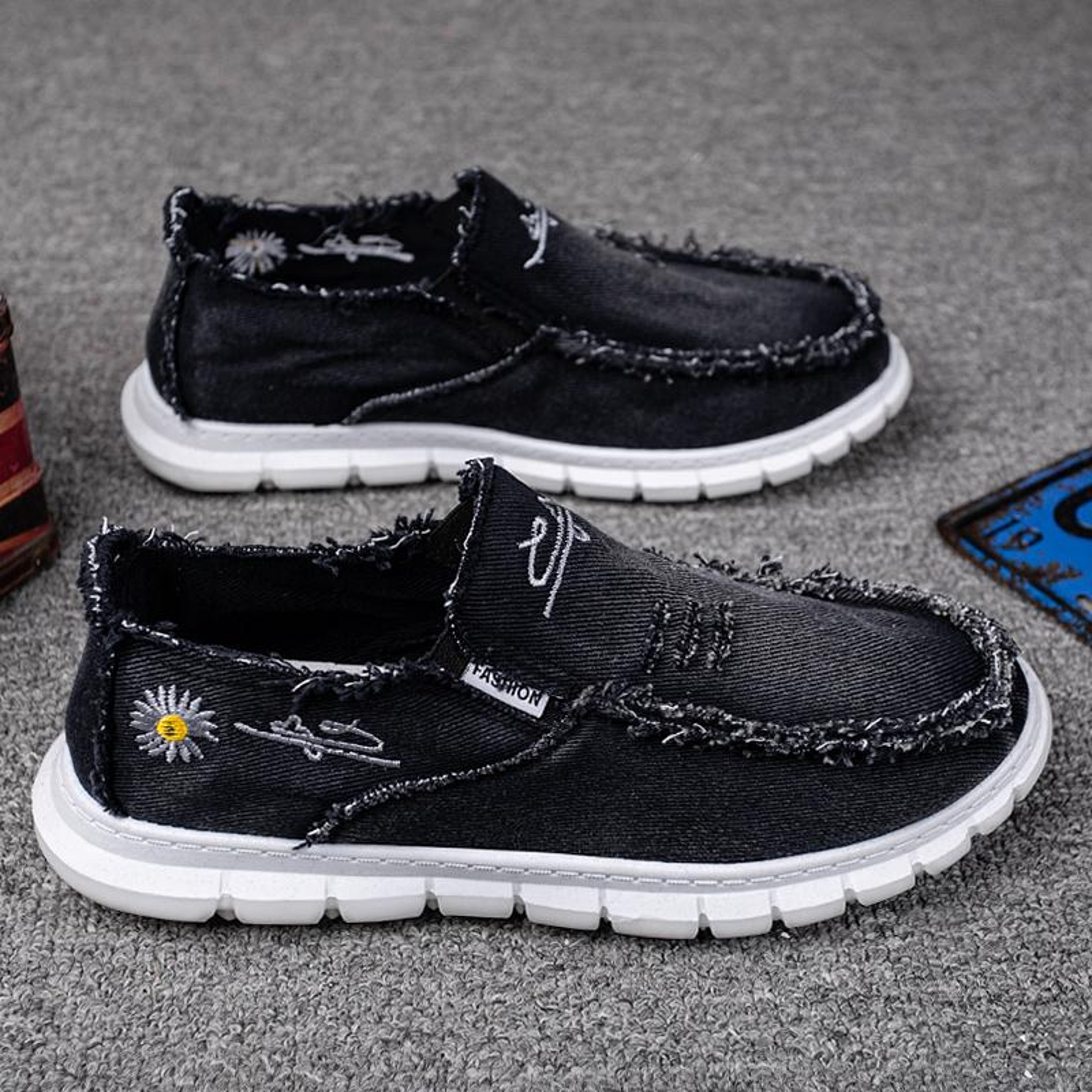 Casual Sneaker Womens Shoes Daisy Embroidery Denim Summer Stylish Footwear Cheap Shoes Clearance Li