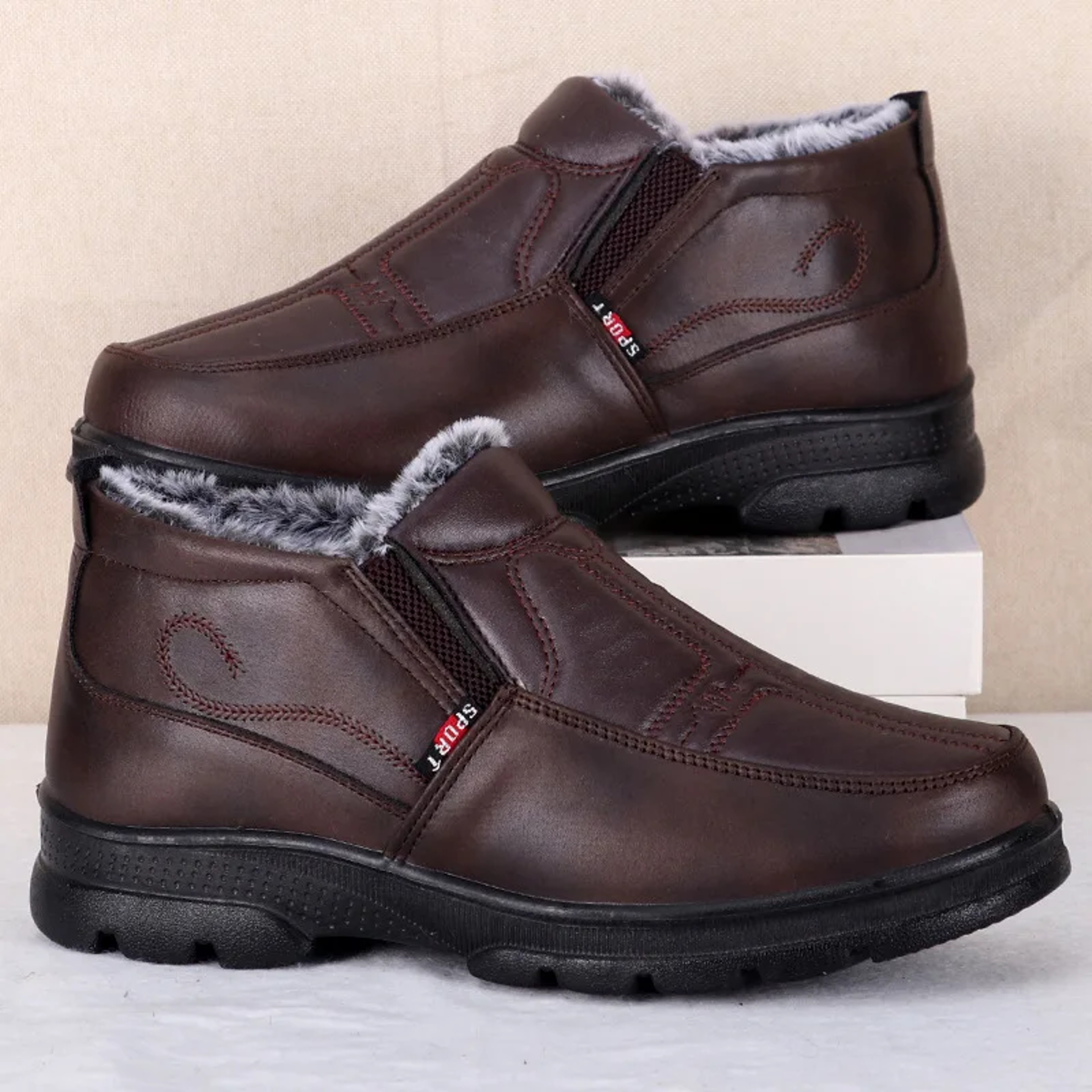 Mens Winter Fashion Shoes Nonslip Cotton Shoes Thickened Leather Waterproof Casual Snow Boots For M 4