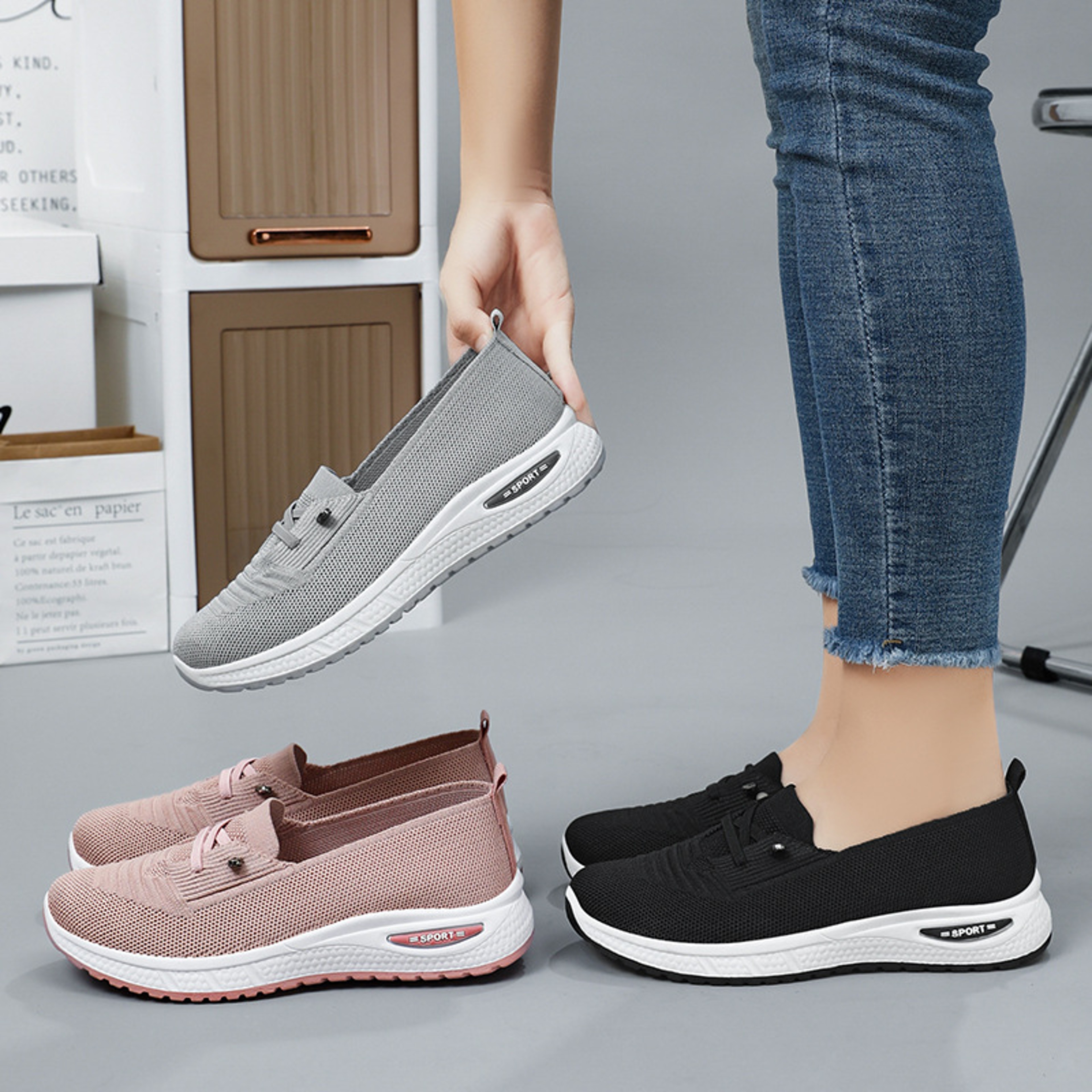 Women Casual Shoes Fashion Breathable Mesh Flat Sneakers Women Gym Shoes Comfortable Walking Pink F 0
