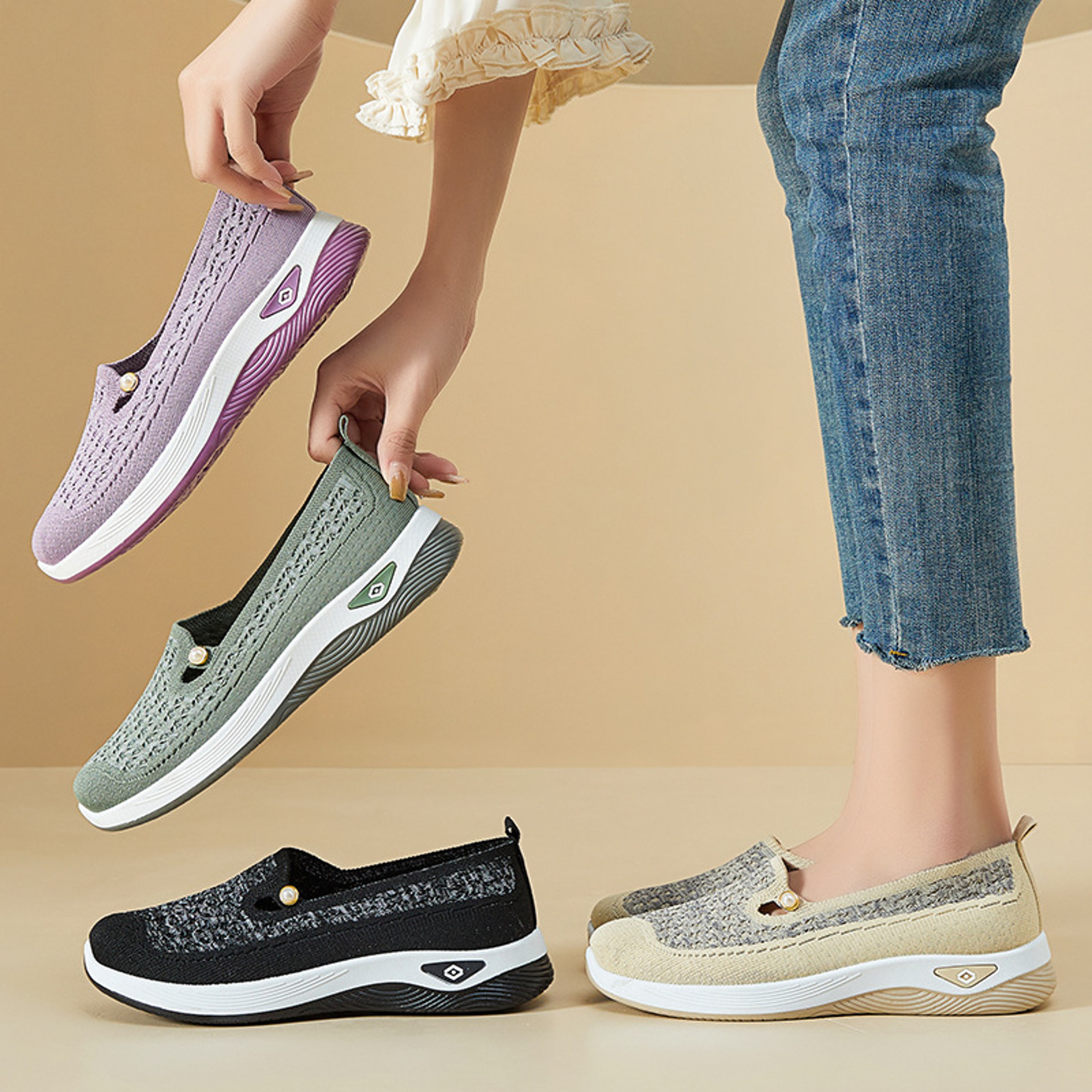 Lightweight Casual Shoes for Women, Spring Autumn Breathable Mother Shoes, Soft Sole Walking Shoes, Comfortable Single – view 4