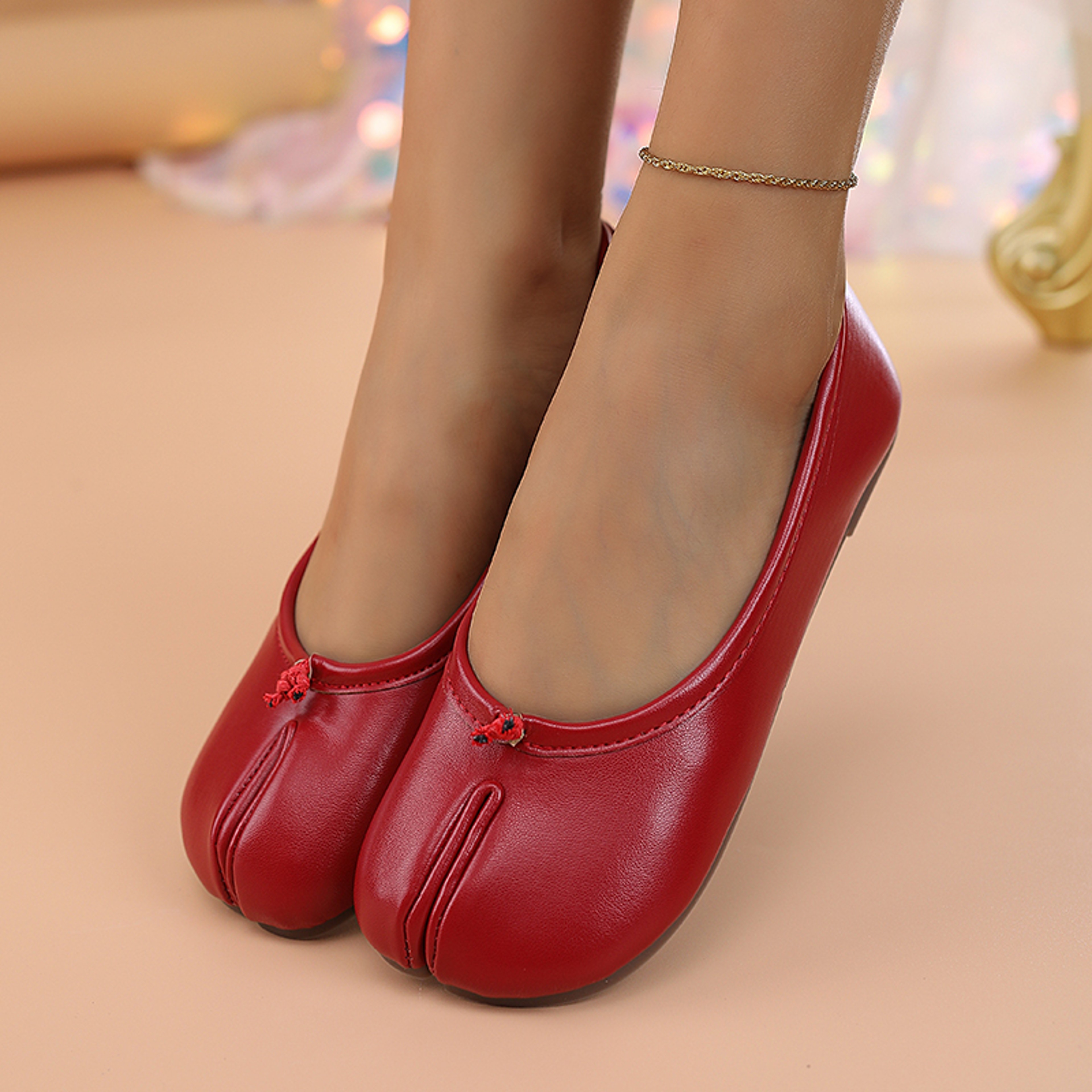 Leather Womens Toe Separator Loafers, Comfortable Flat Slip-On Shoes, Breathable Casual Everyday Comfort Footwear – view 9