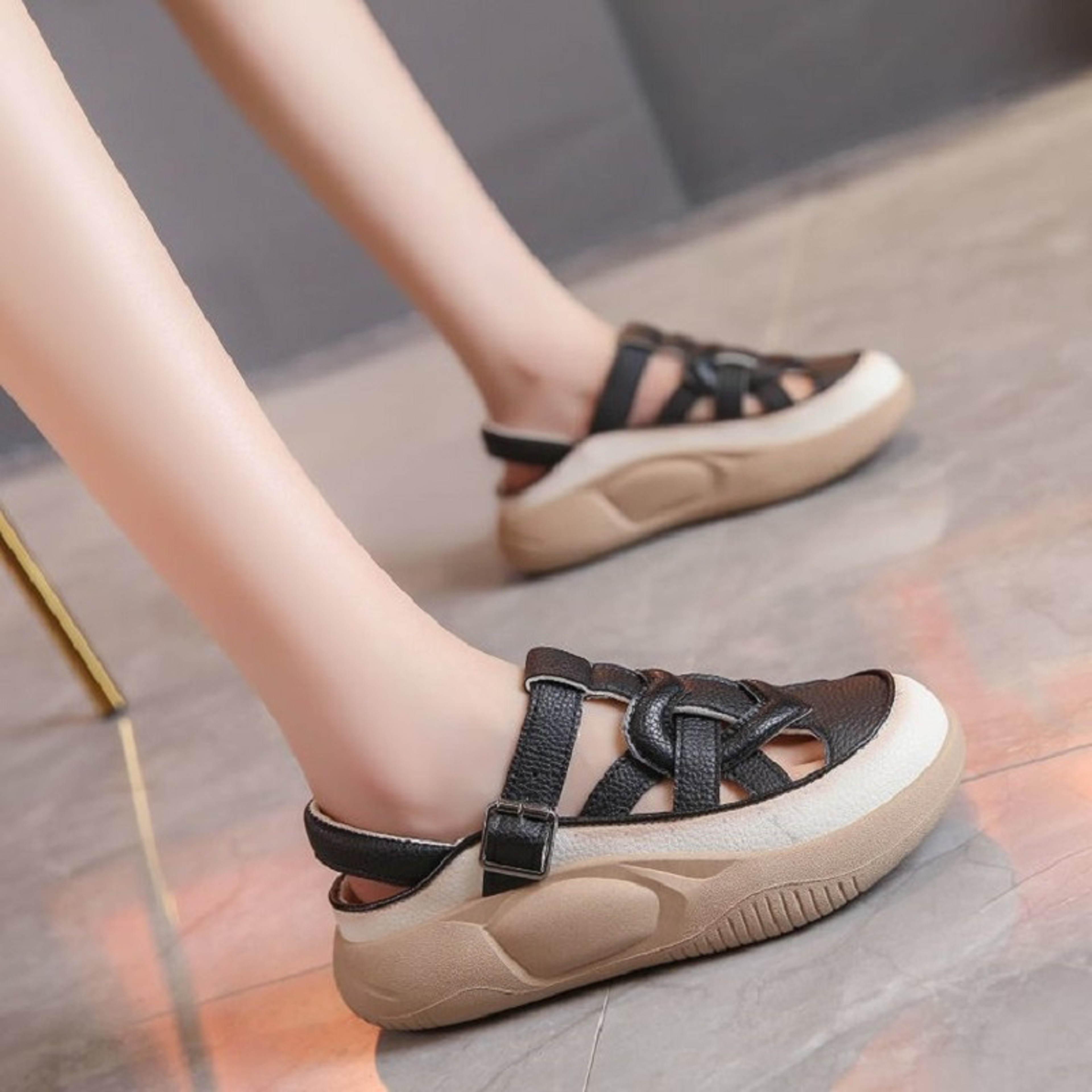 Red Roman Sandals for Women, Crisscross Strap Platform with Metal Buckles, Stylish Breathable Summer Vacation Shoes – view 4