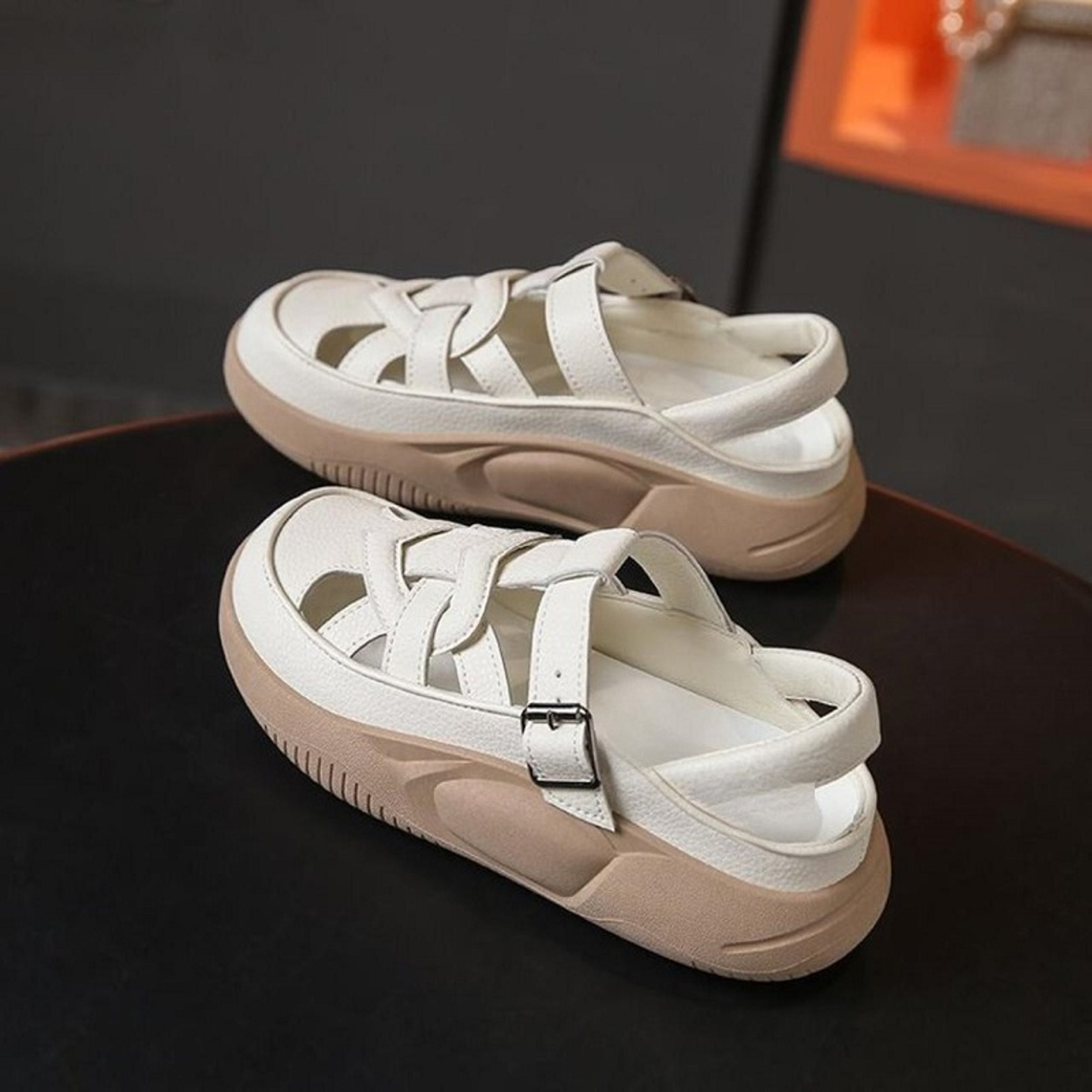 Red Roman Sandals for Women, Crisscross Strap Platform with Metal Buckles, Stylish Breathable Summer Vacation Shoes – view 8