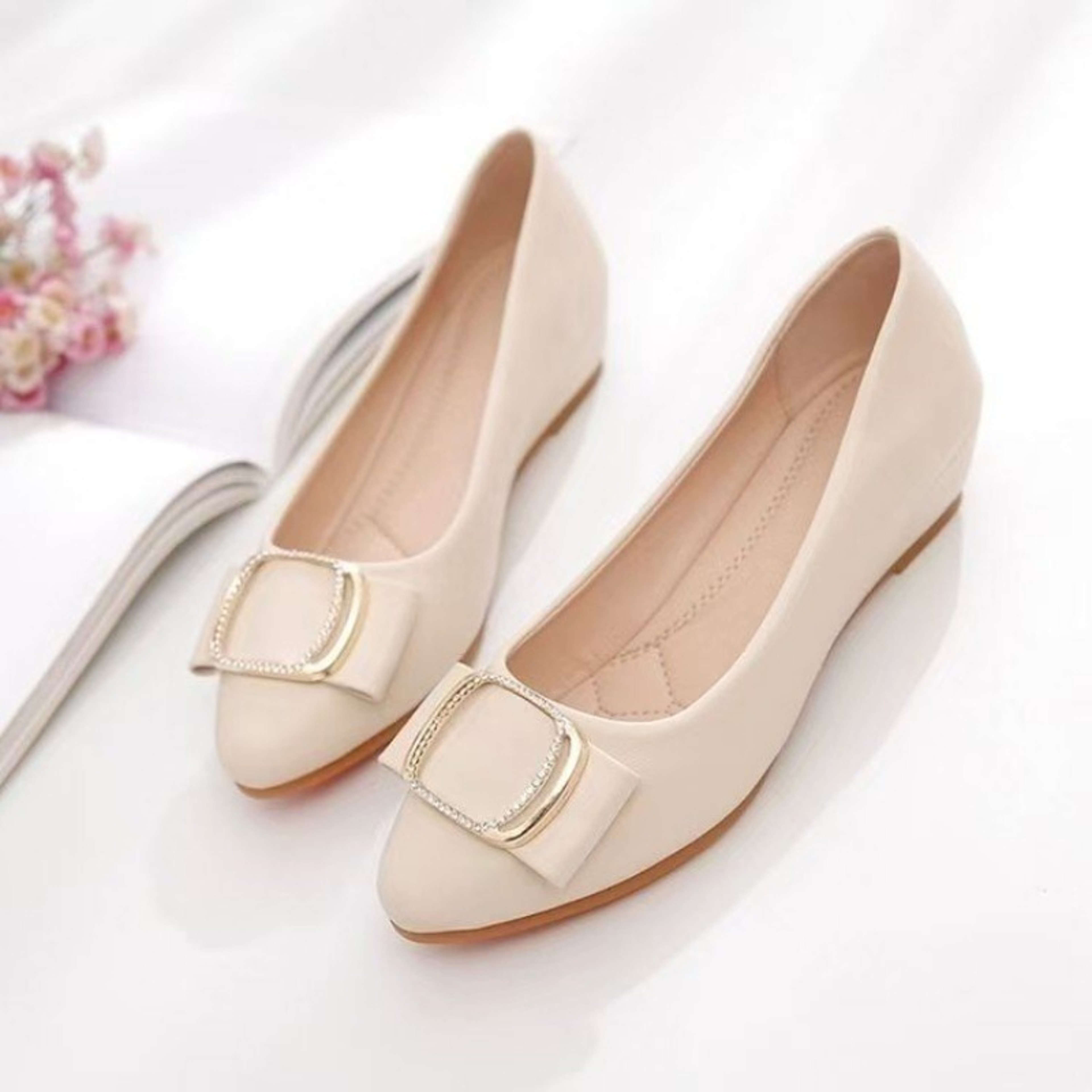 Genuine Leather Minimalist Square-Buckle Chain Flats, Slip-Resistant Cushioned Mom Loafers for Work & Casual Wear – view 3