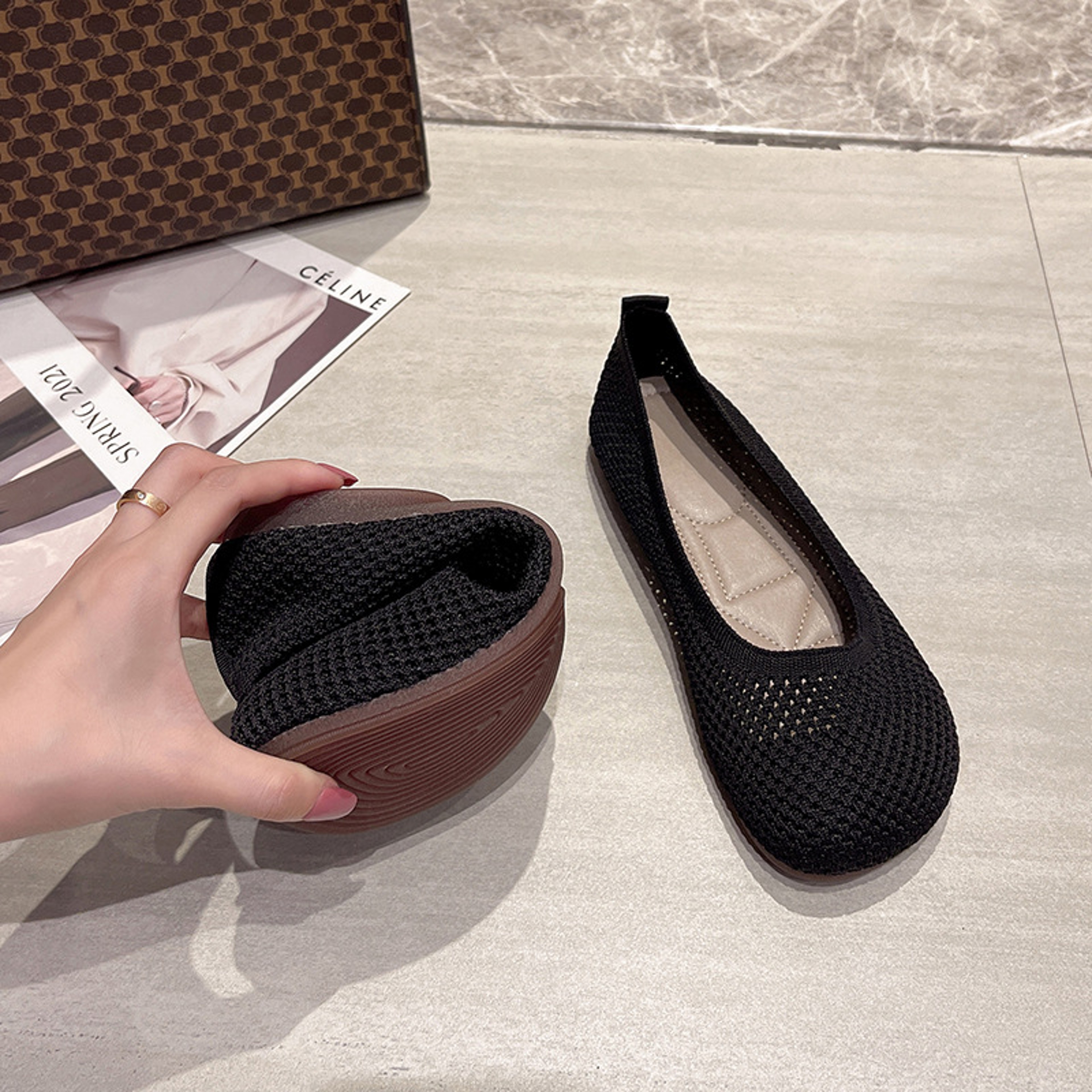 Casual Women Flats Knitted Breathable Sneakers Ladies Soft Bottom Ballet Loafers Comfortable Slip O 5
