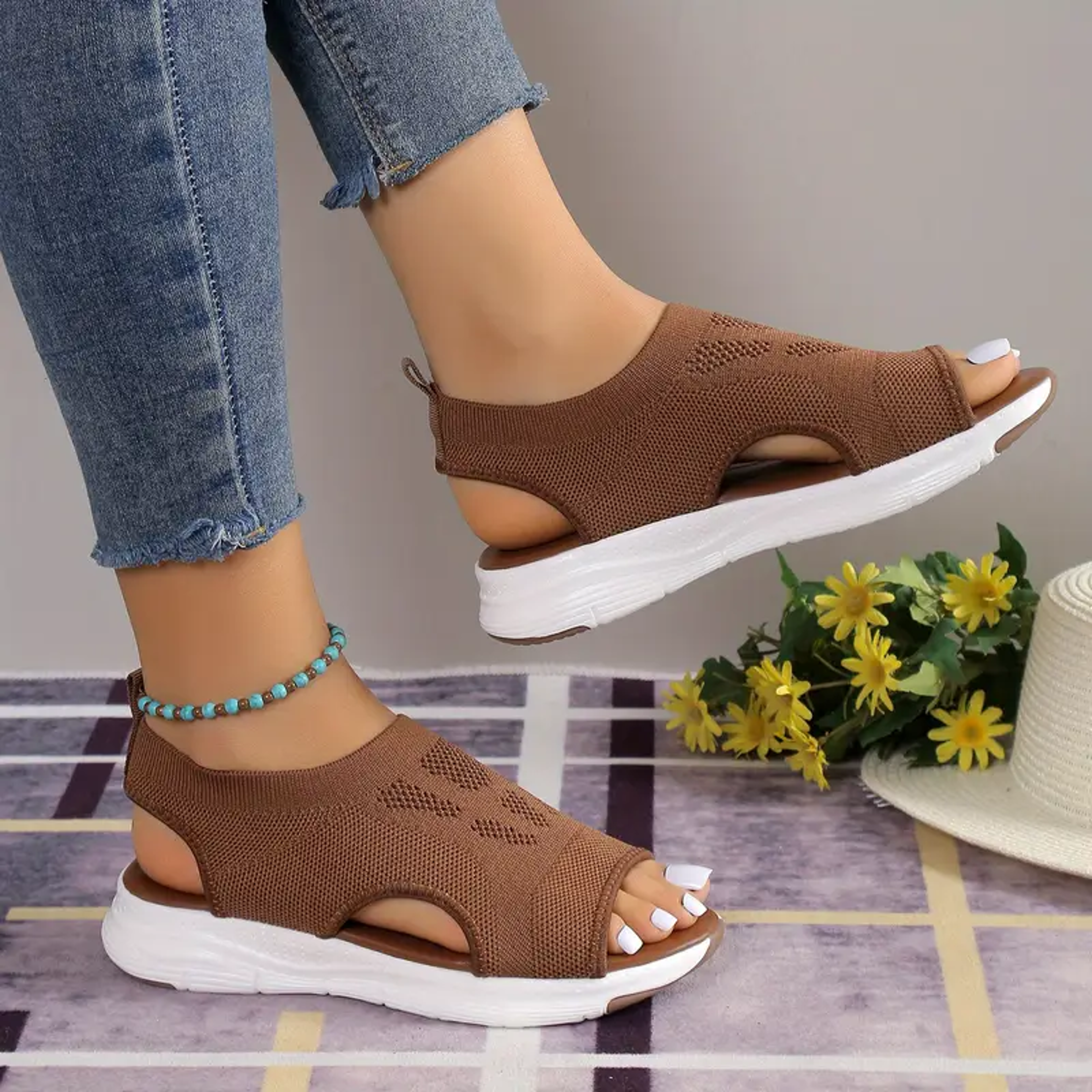 Womens New Summer Fashion Comfortable Round Toe Thick Sole Solid Color Sports Shoes Mesh Breathable 8