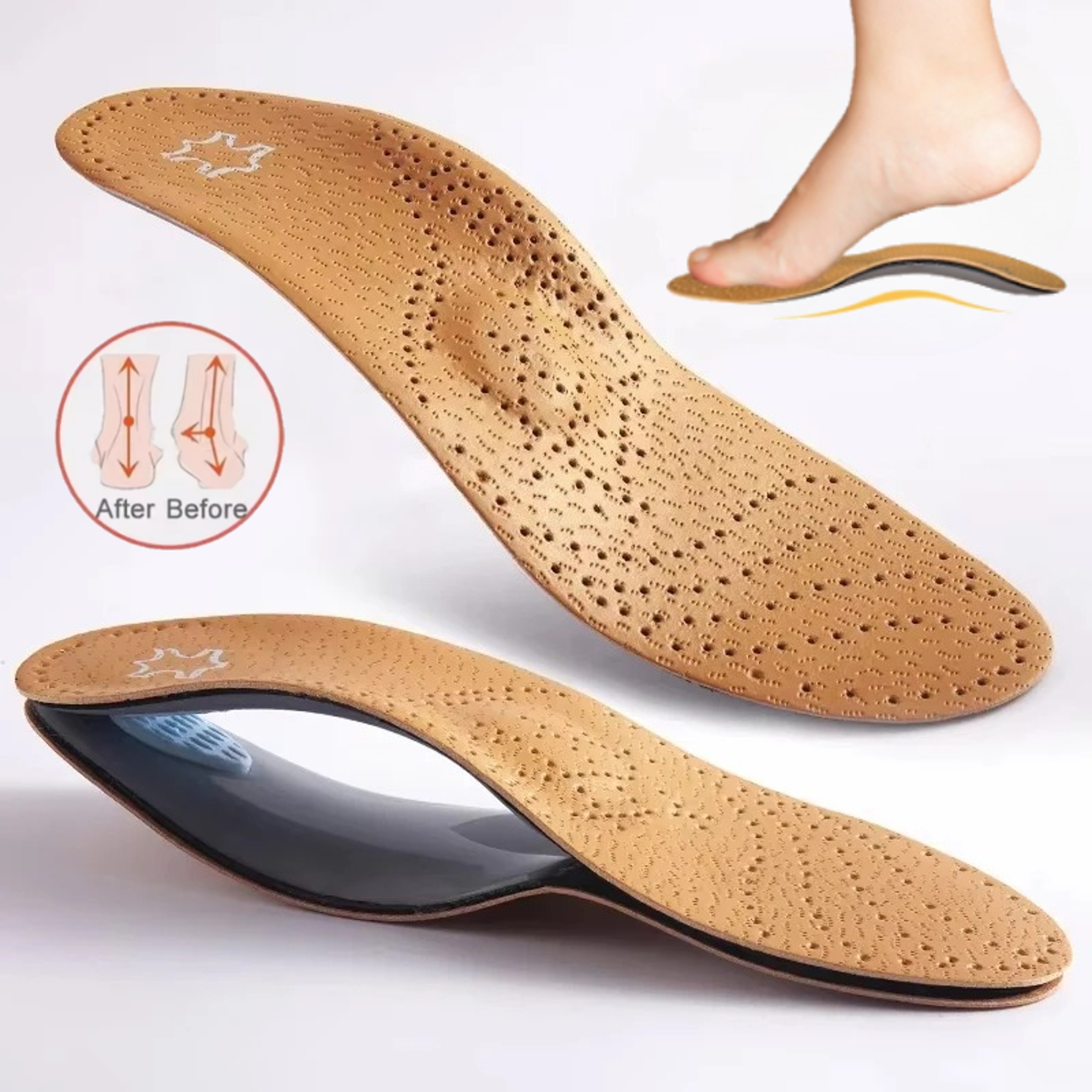 Orthopedic Leather Insole for Flat Feet Arch Support, Sport Comfort Insoles for Men and Women Shoe Sole – view 1