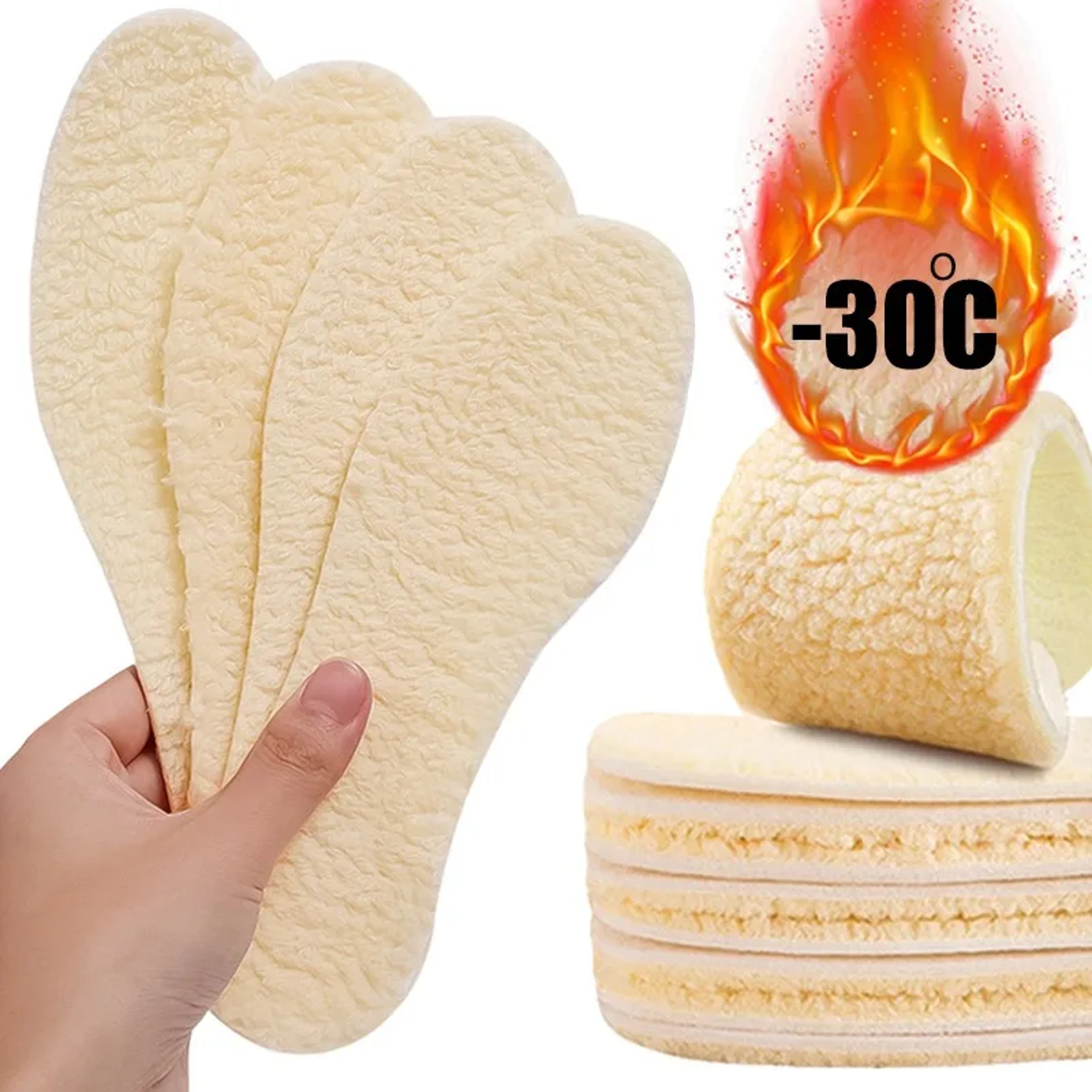 Winter Natural Lamb Fleece Insoles For Men  Women Soft Wool Thicken Shoepad Cashmere Insert Thermal 0