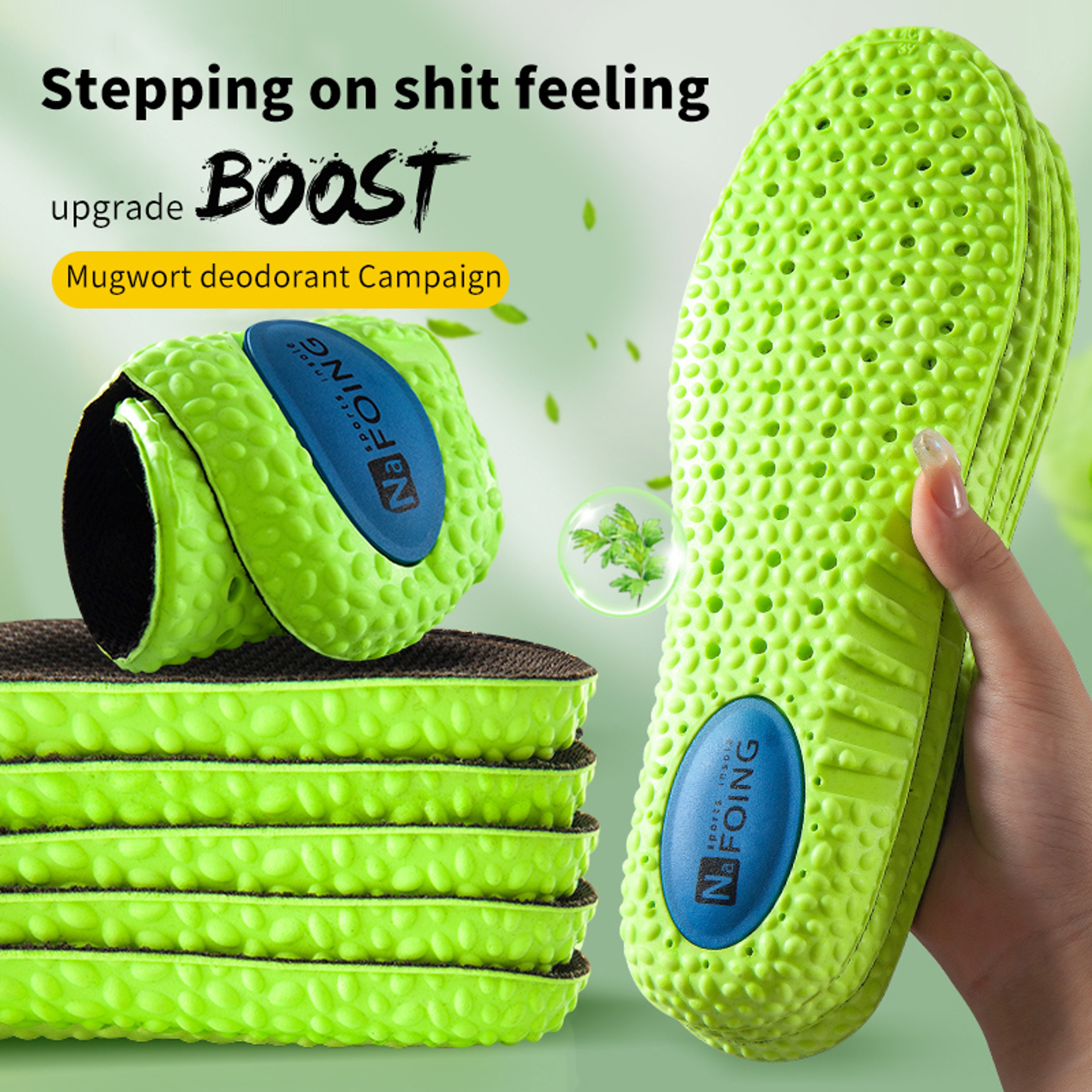 Green PU Memory Foam Sports Shock Absorption Insole with Breathable Orthopedic Arch Support Shoes Pad for Men and Women – view 1
