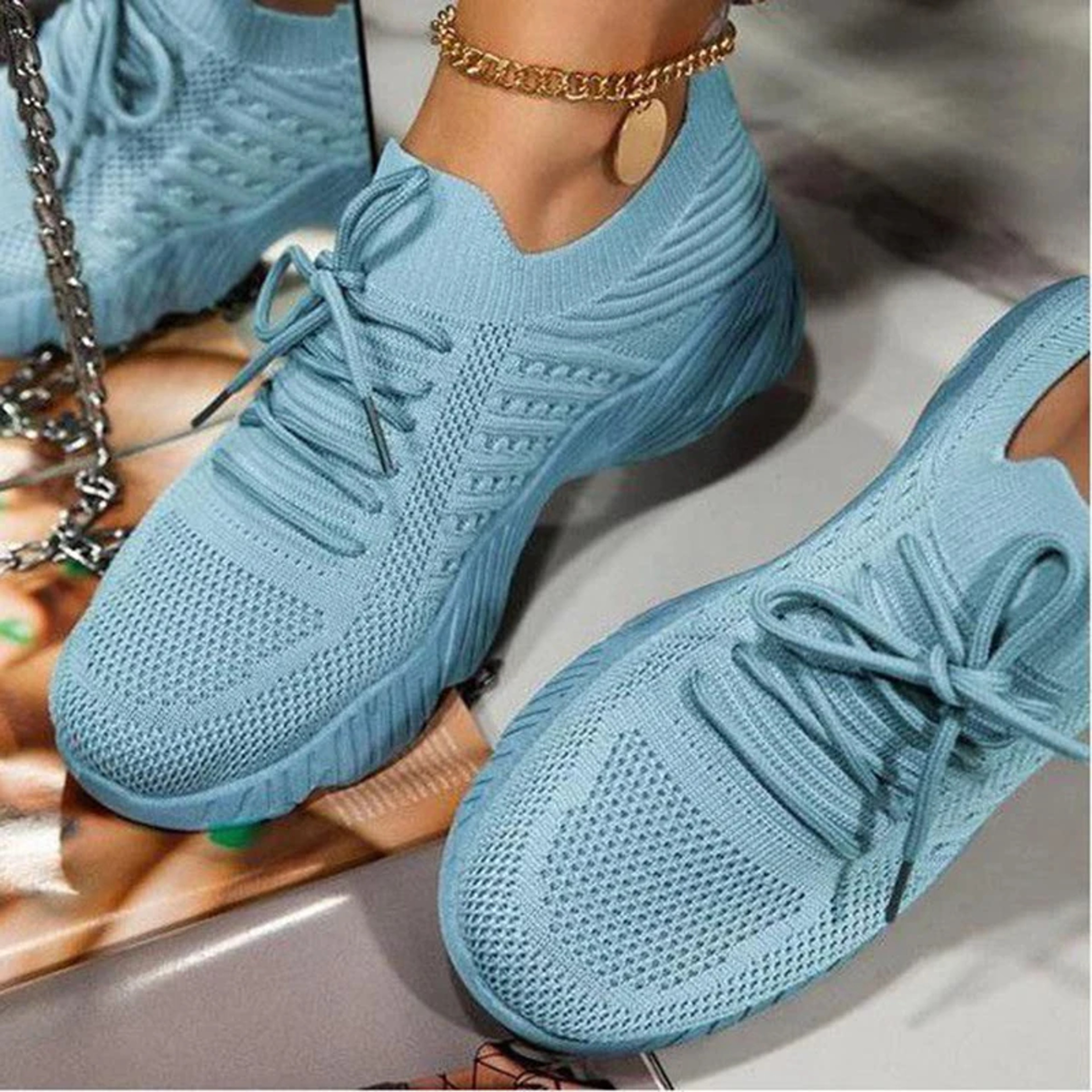 Stylish Women Mesh Breathable Casual Sneakers Laceup Vulcanized Shoes Comfortable Ladies Platform S 0