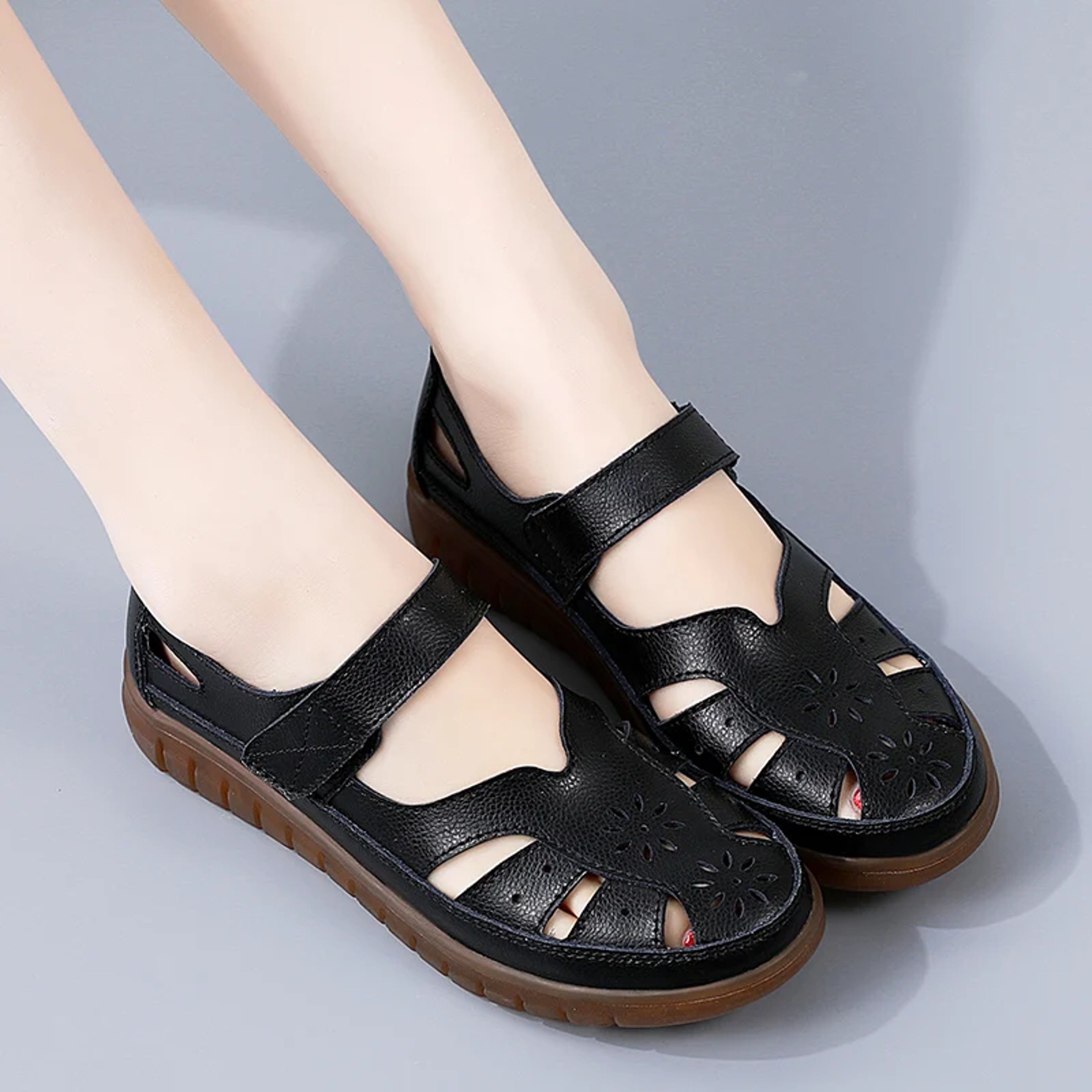 Summer Women Sandals Comfortable Ladies Girls Ankle Hollow Round Toe Sandals Soft Beach Sole Casual 6