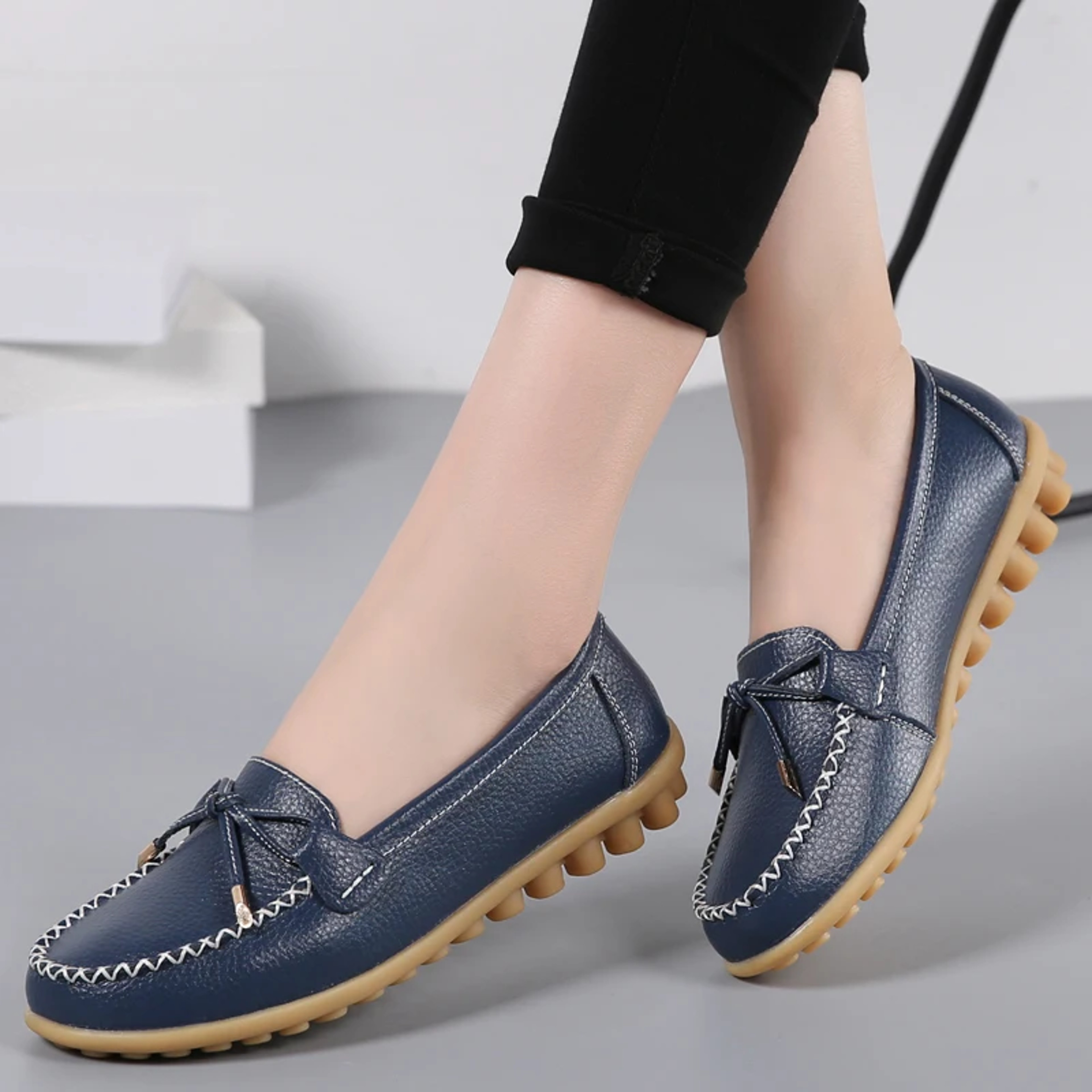 Genuine Leather New Woman Flats Shoes Ballet Flat Sneakers Soft Moccasins Ladies Boat Ballerina Esp 10