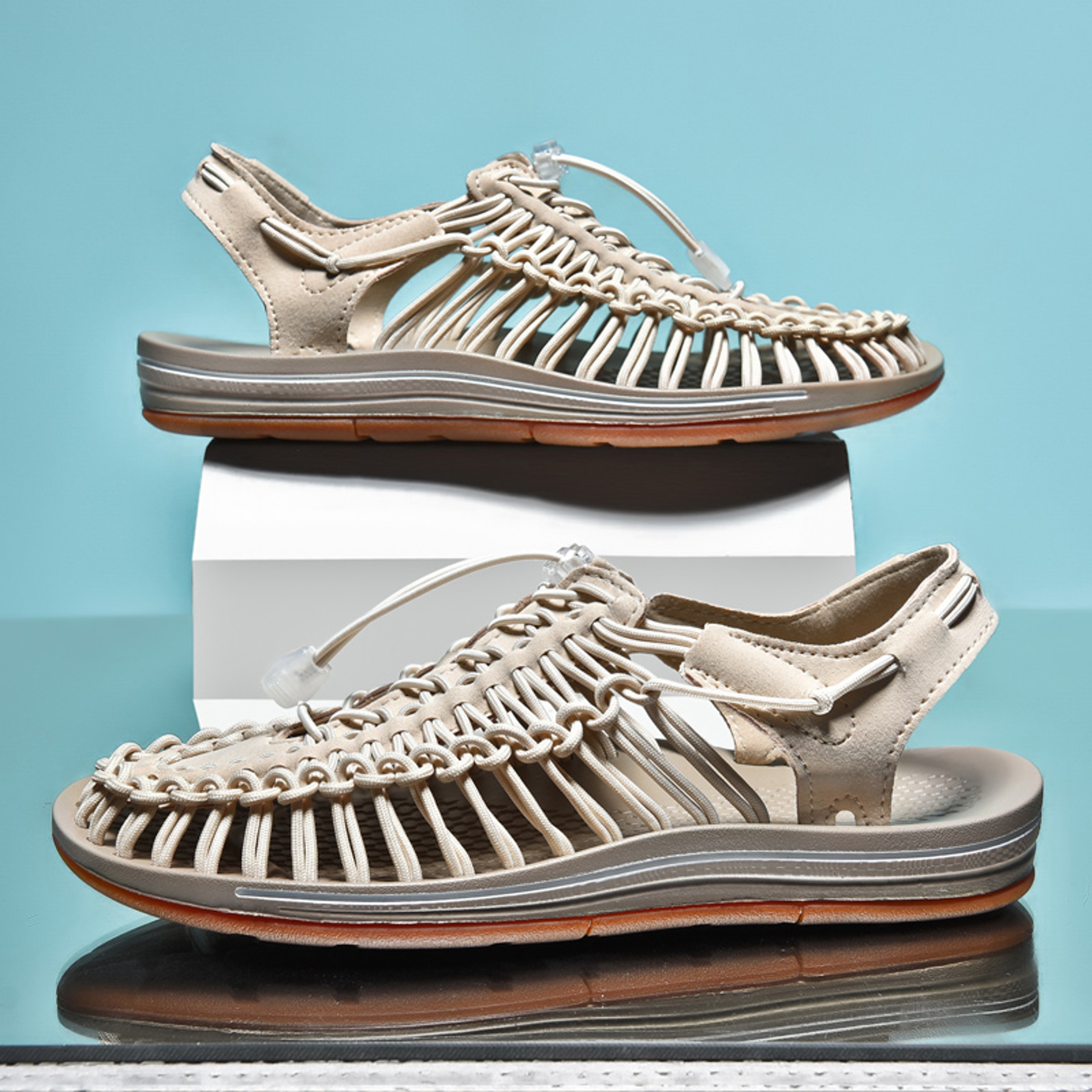Fashion Handmade Weaving Design Summer Men Sandals Outdoor Couples Sandals Breathable Casual Flat B 3