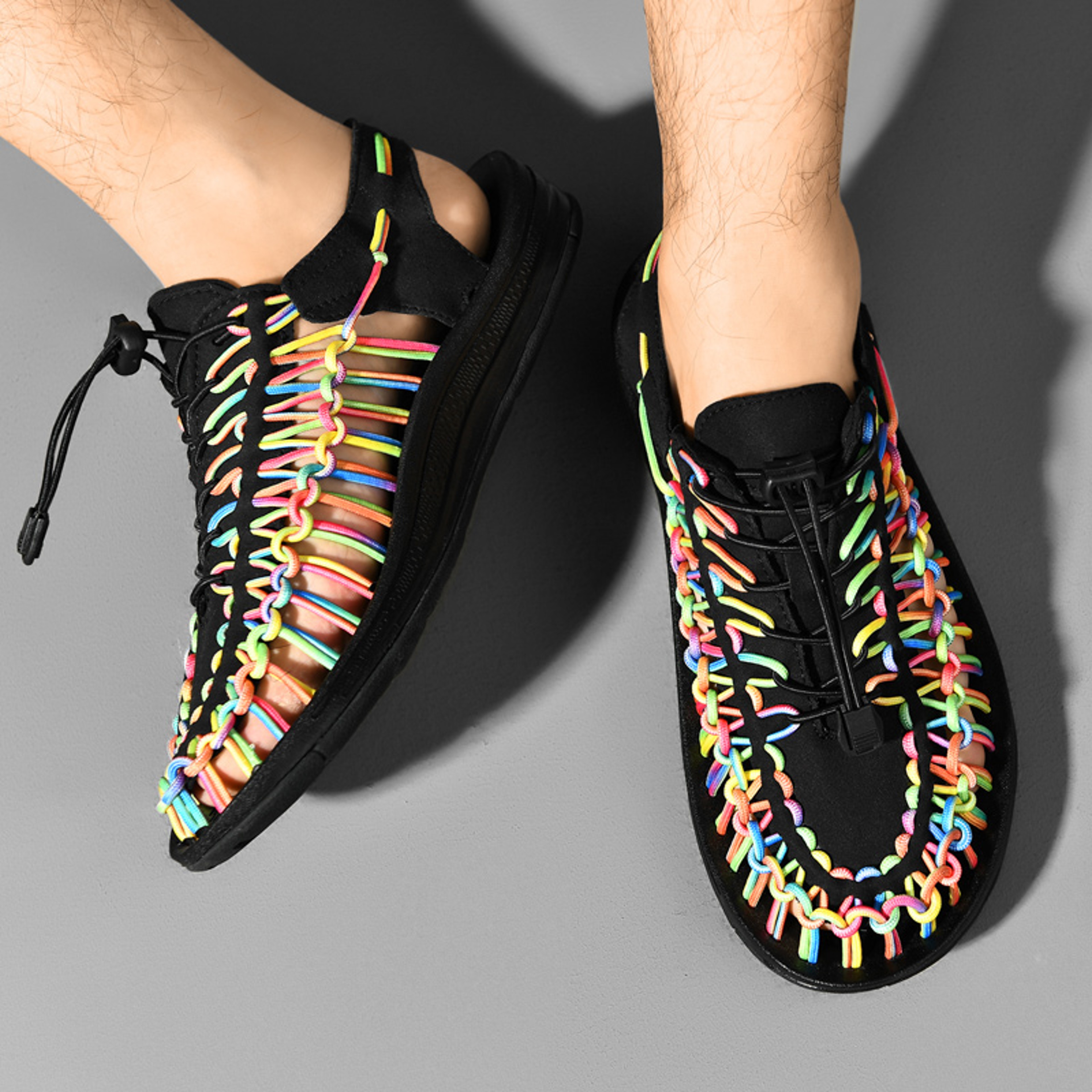 Fashion Handmade Weaving Design Summer Men Sandals Outdoor Couples Sandals Breathable Casual Flat B 2