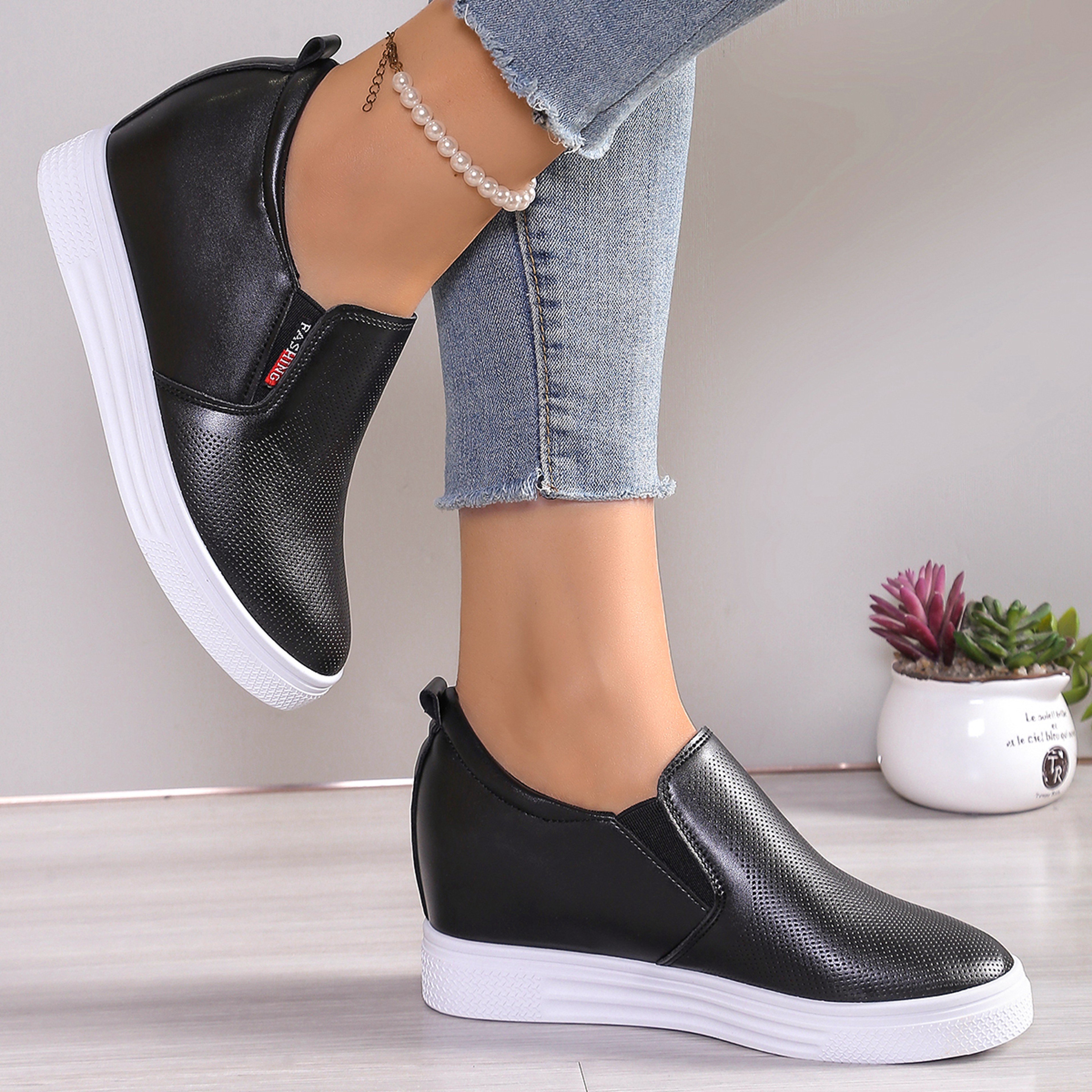 Womens New White Hidden Wedge Heels Sneakers, Casual High Platform Shoes & Fashionable Wedge Heels for Women – view 3