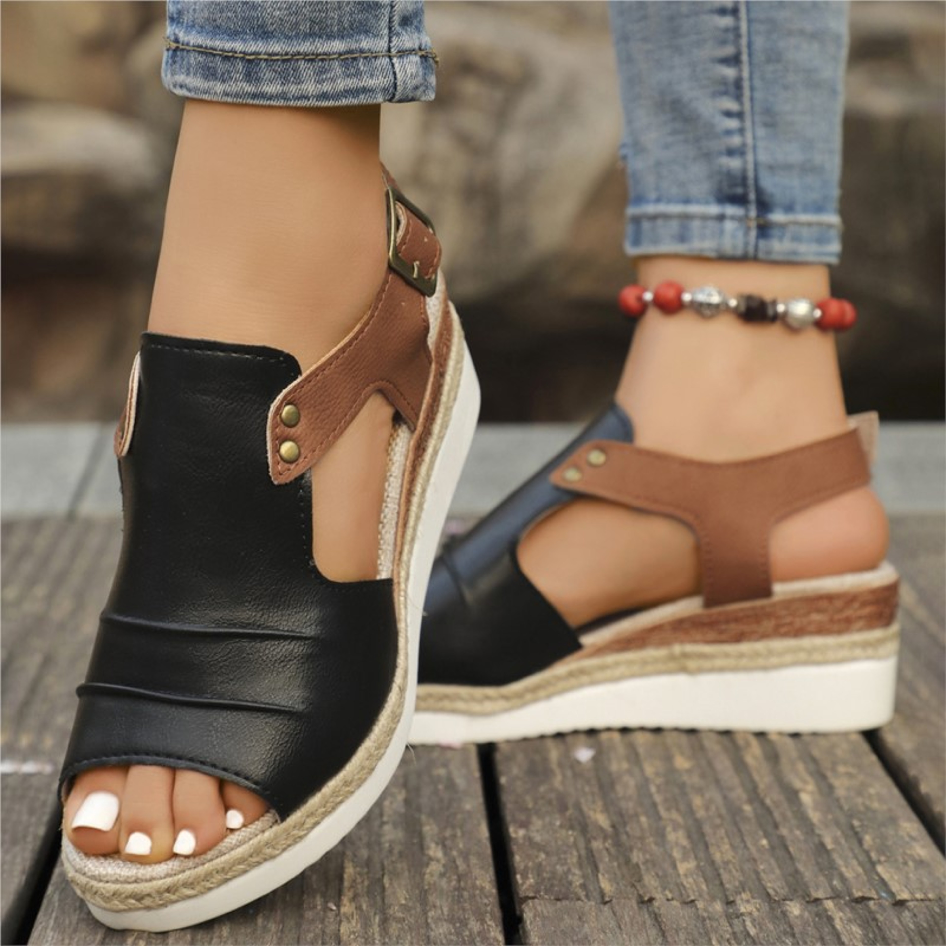 Elegant Womens Wedge Walking Shoes Sandals Breathable Retro Summer Party Sandals For Women 9