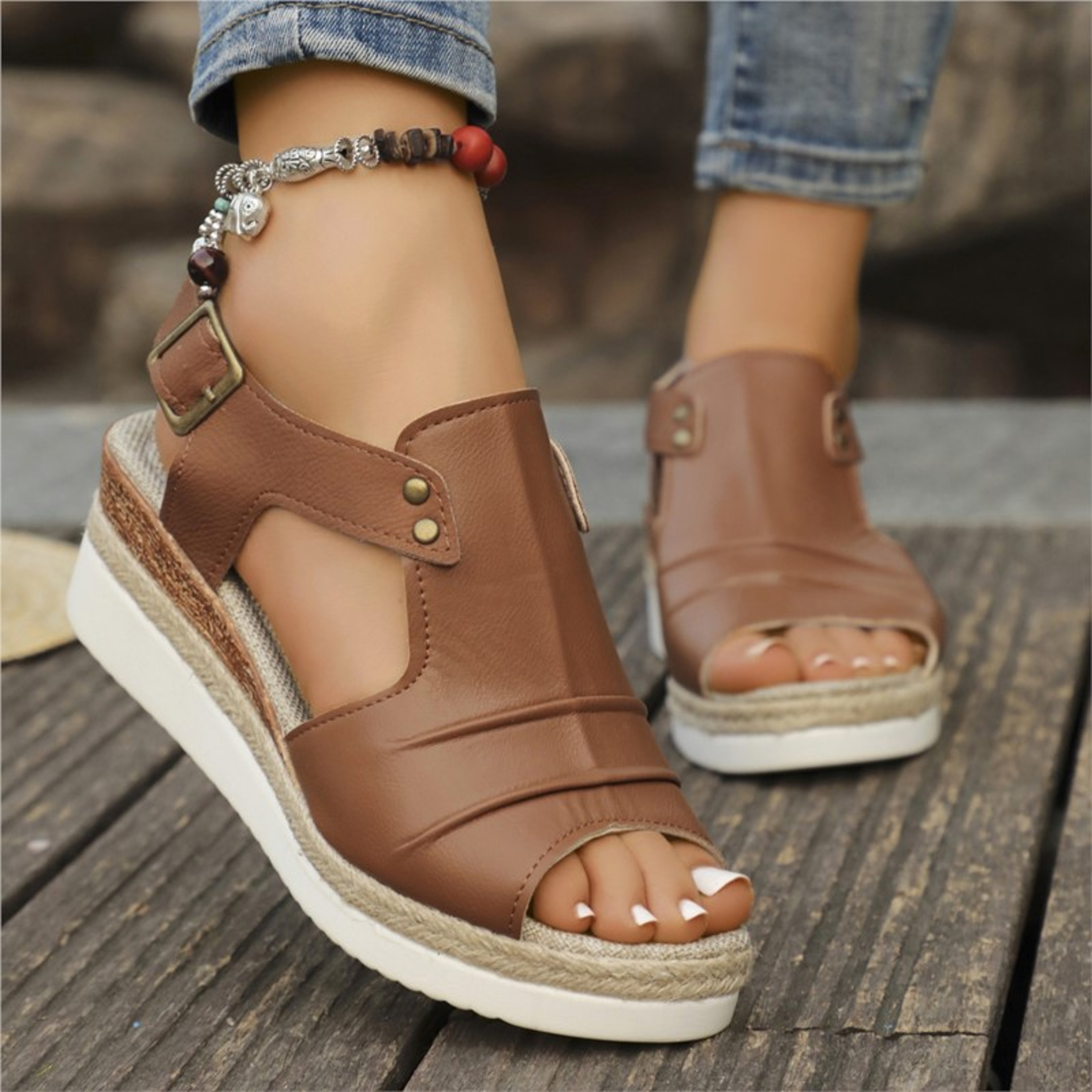 Elegant Womens Wedge Walking Shoes Sandals Breathable Retro Summer Party Sandals For Women 8