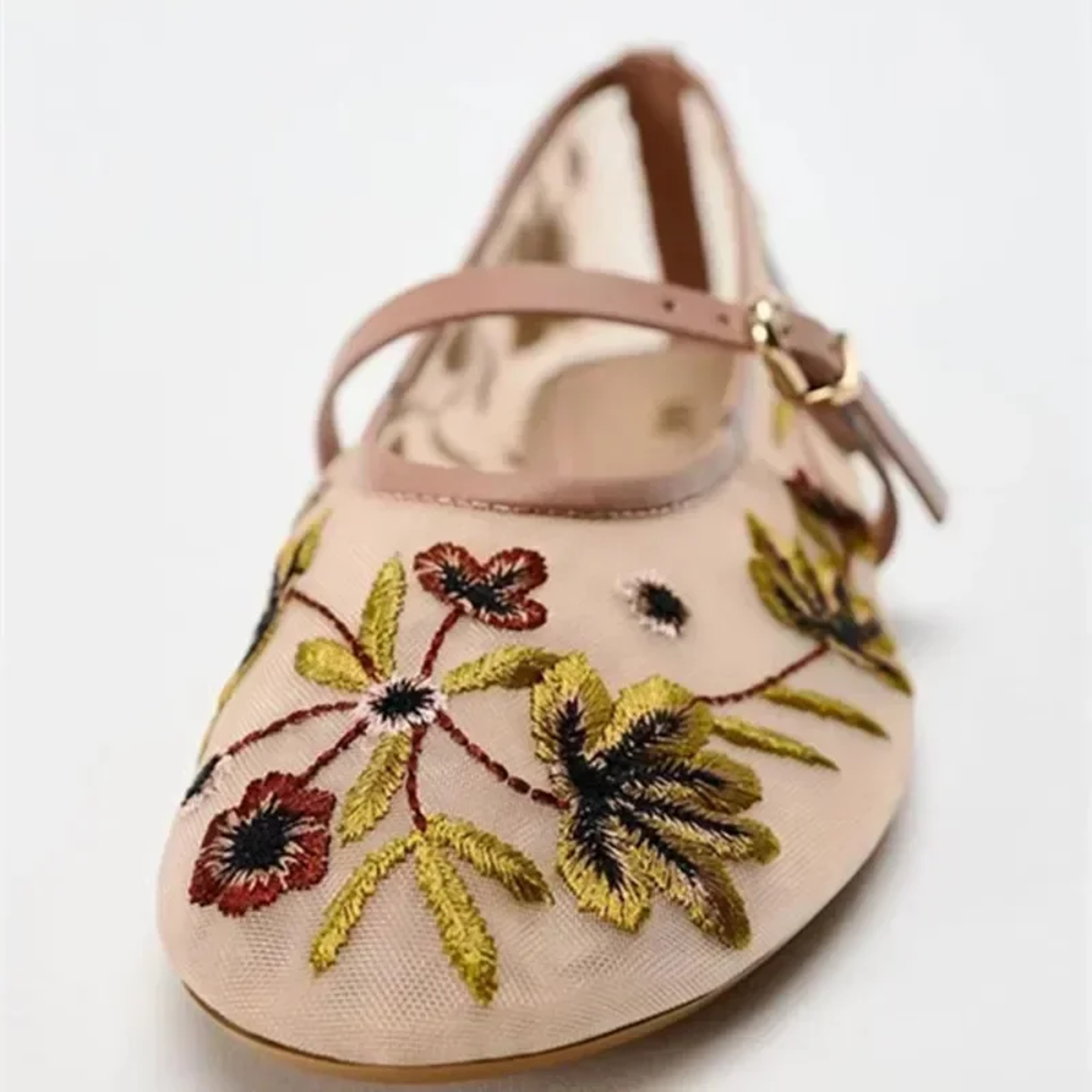 Luxury Designer Mesh Breathable Ballet Flats Women Embroidered Flower Mary Jane Shoes Lightweight L 0