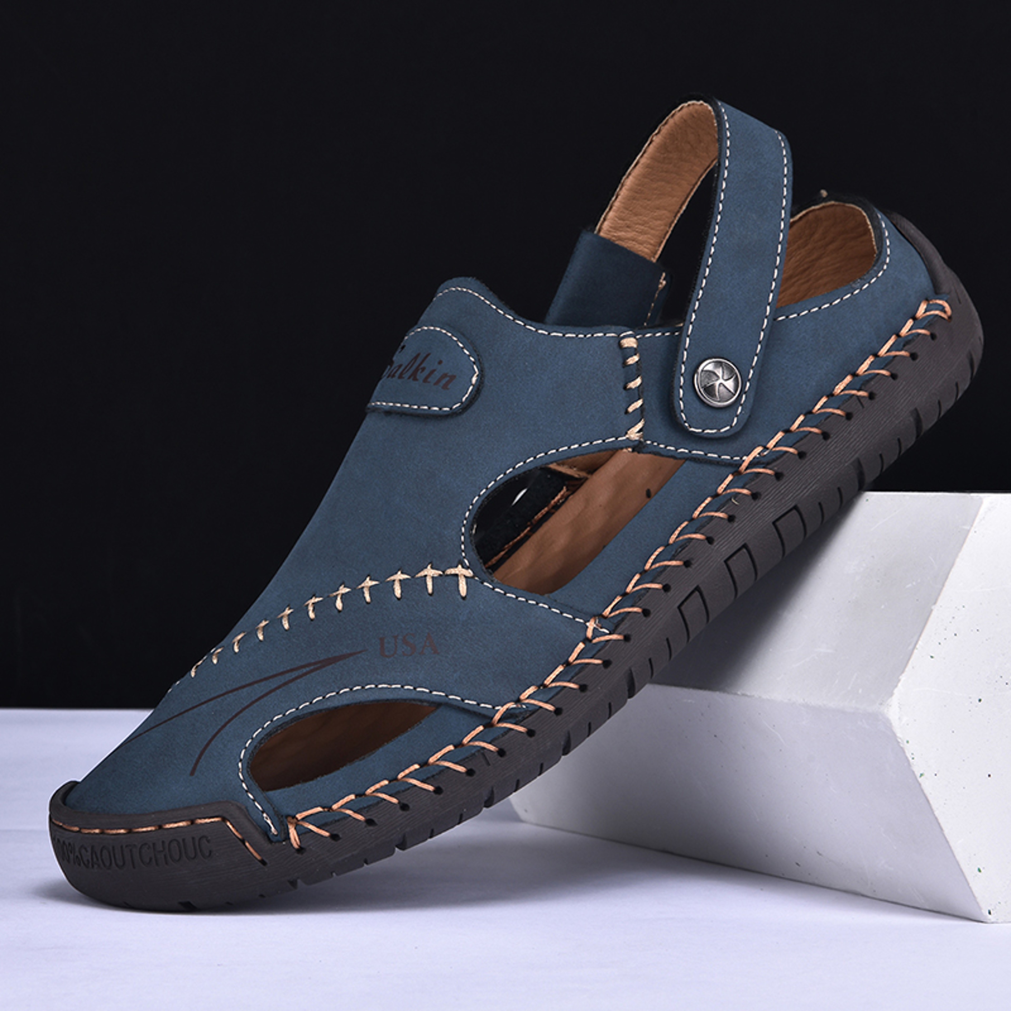 Mens Handmade Breathable Leather Summer Sandals Outdoor Antiskid Hollow Beach Shoes For Stylish Com 6
