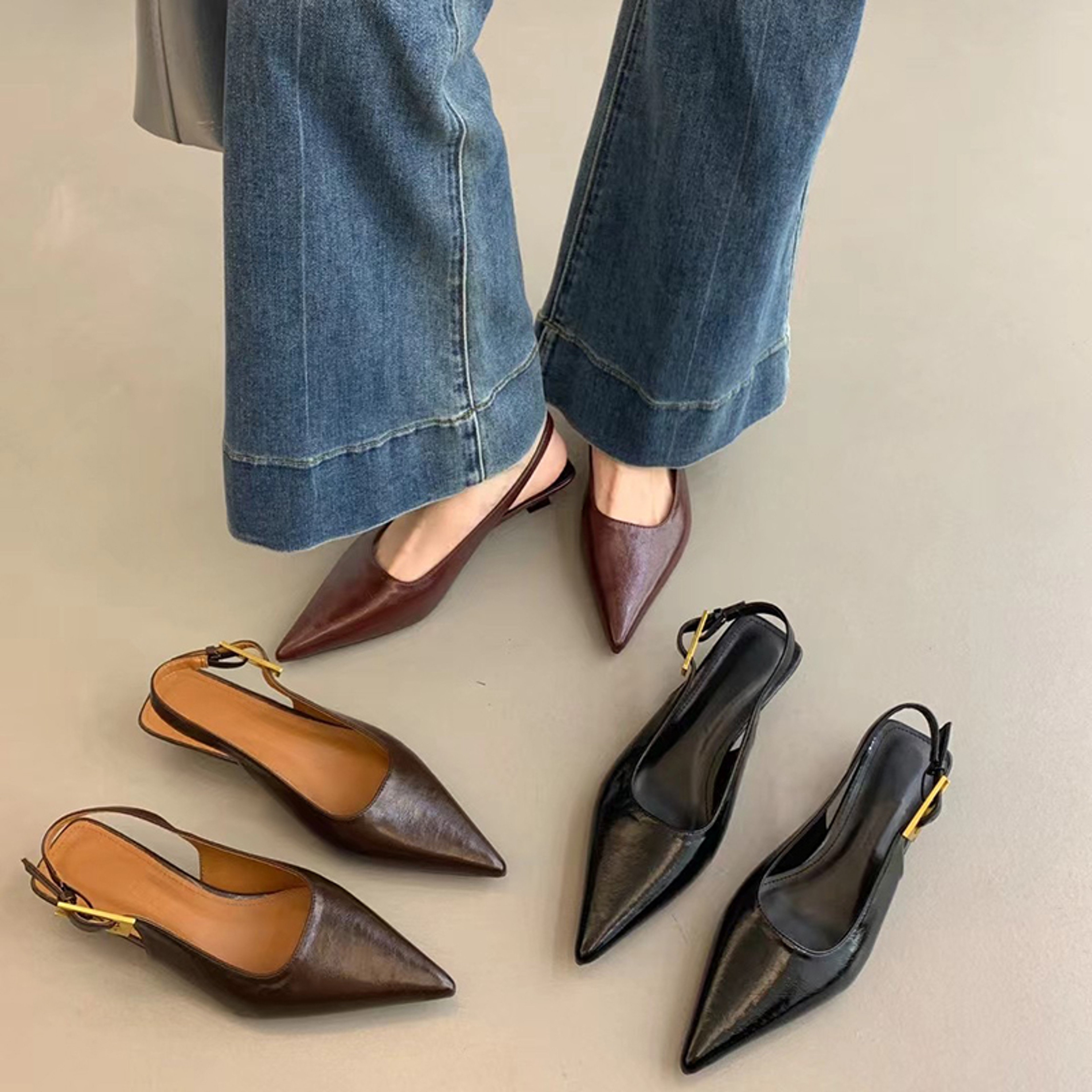 Chic Summer Pointed Toe Women Sandals Fashion Slingback Mules For Elegant Ladies With Low Heels 0