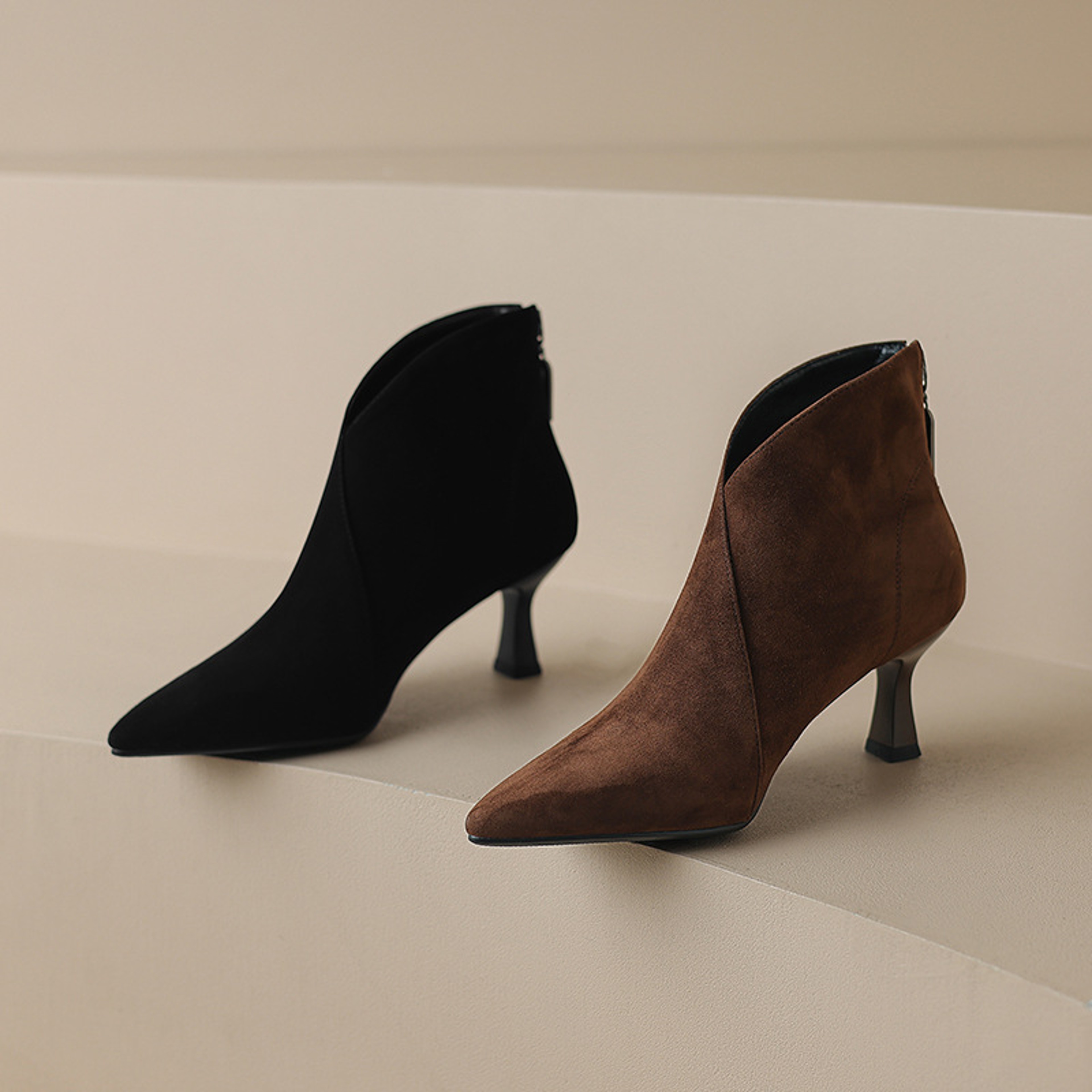 Elegant Vintage Pointed Toe Women Ankle Boots Fashion Back Zipper Short Booties For Autumn Winter 0