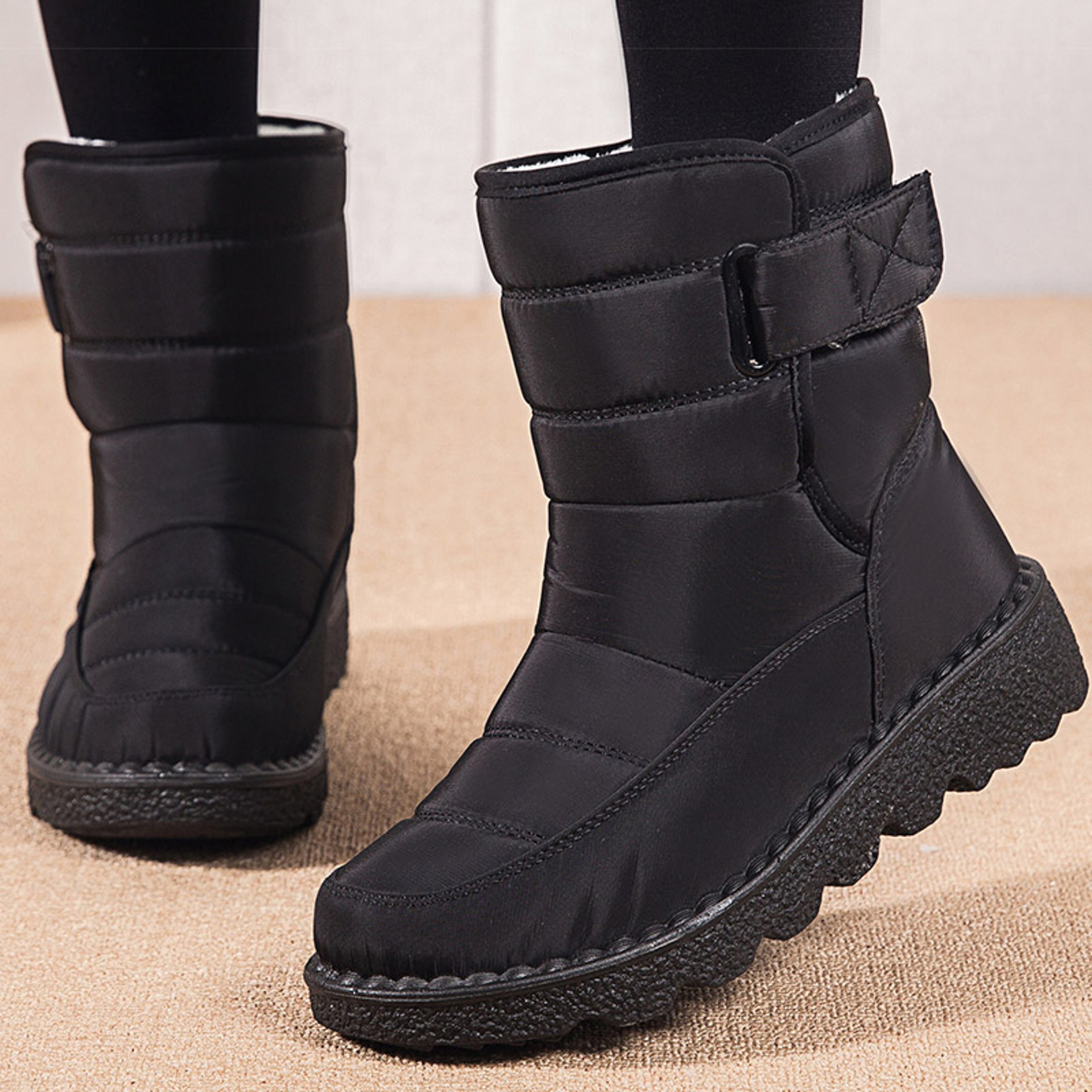 Stylish Women Boots Winter Shoes Waterproof Warm Fur Korea Style Black Ankle Boots For Women 0