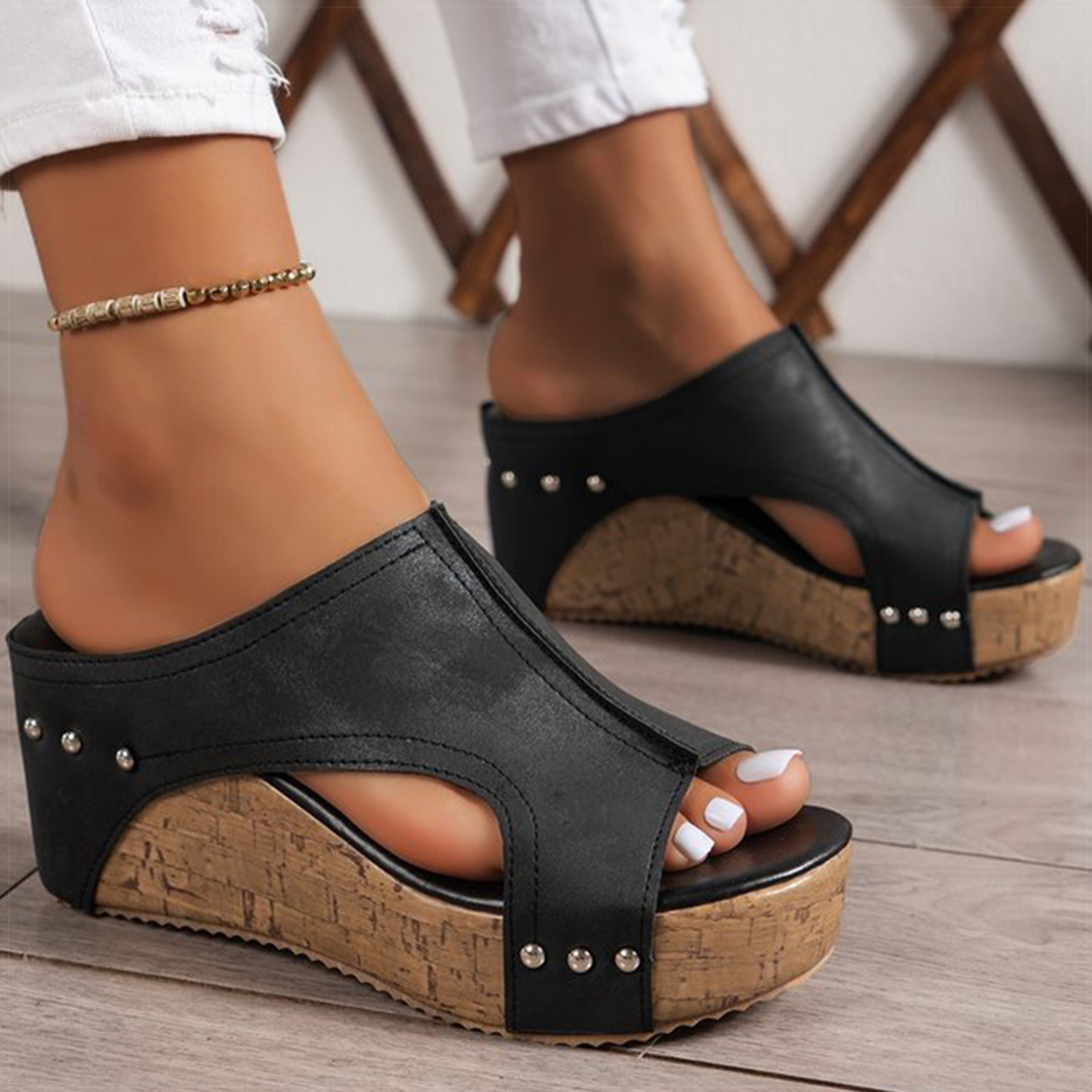 Chic Womens Sandals High Heels With Wedges Summer Platform Peep Toe Heeled Slippers Sandals 1